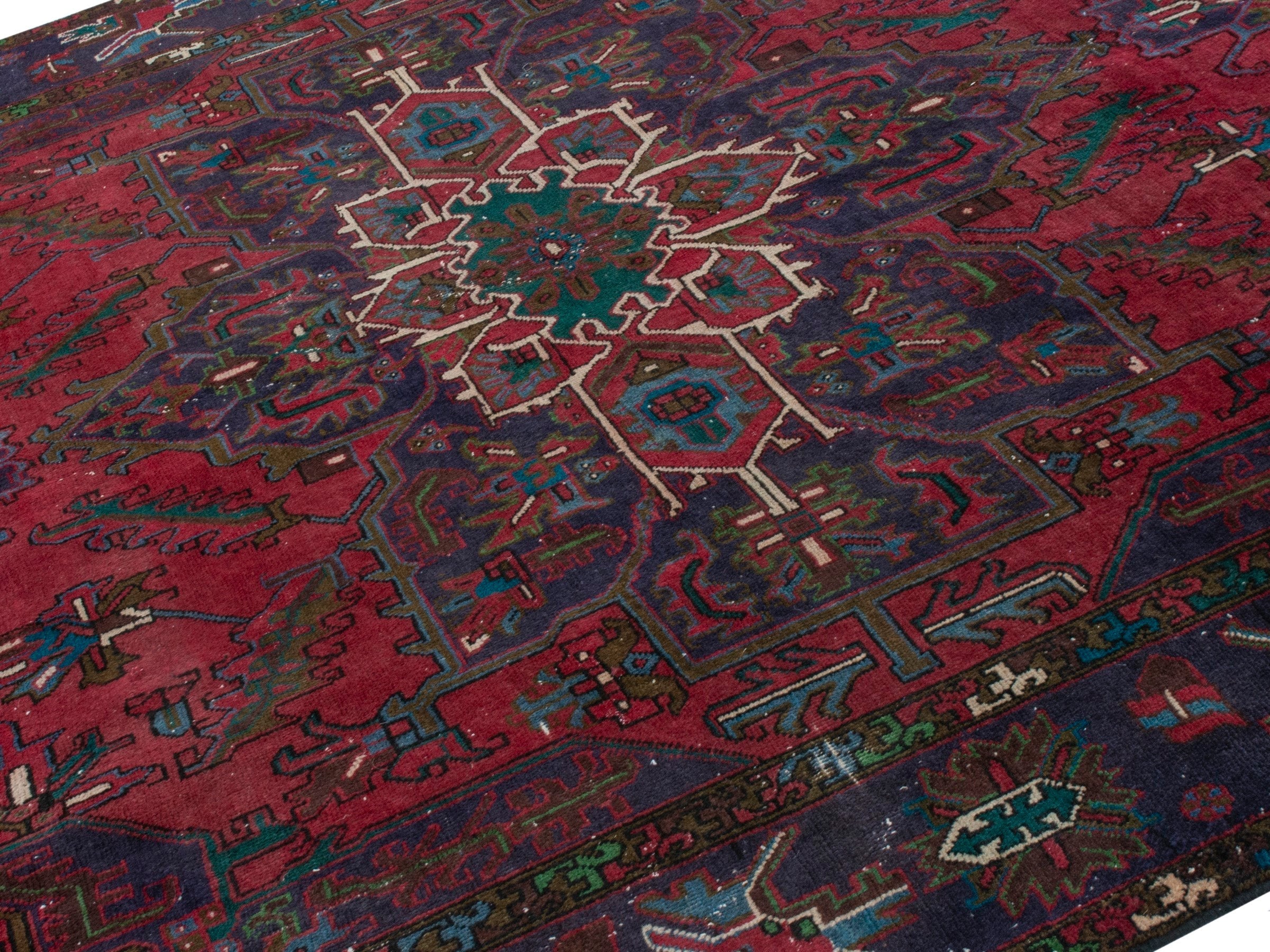 Persian Gorevan oversized rug in deep red and dark blue, view 4 of 21