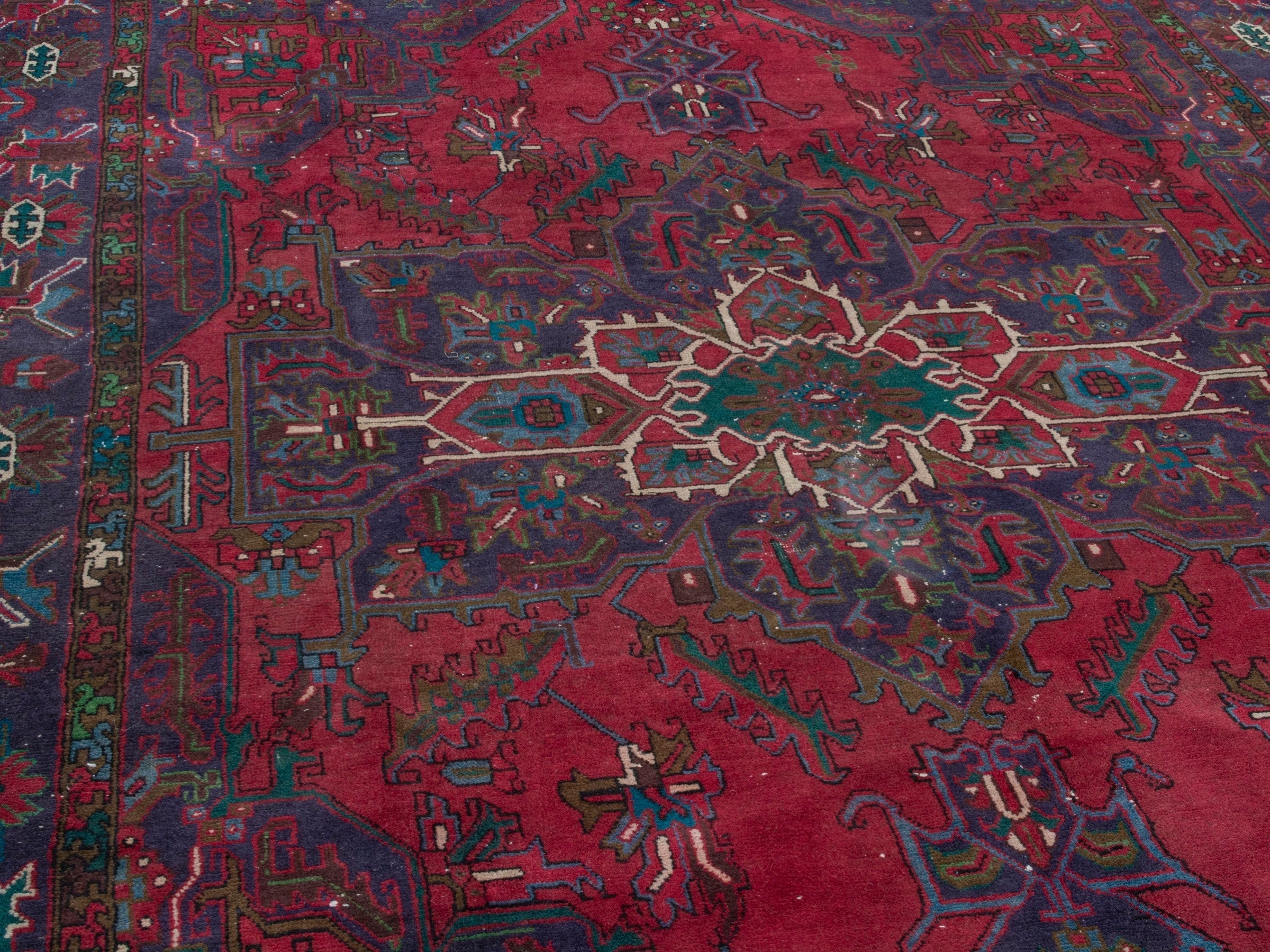 Persian Gorevan oversized rug in deep red and dark blue, view 7 of 21