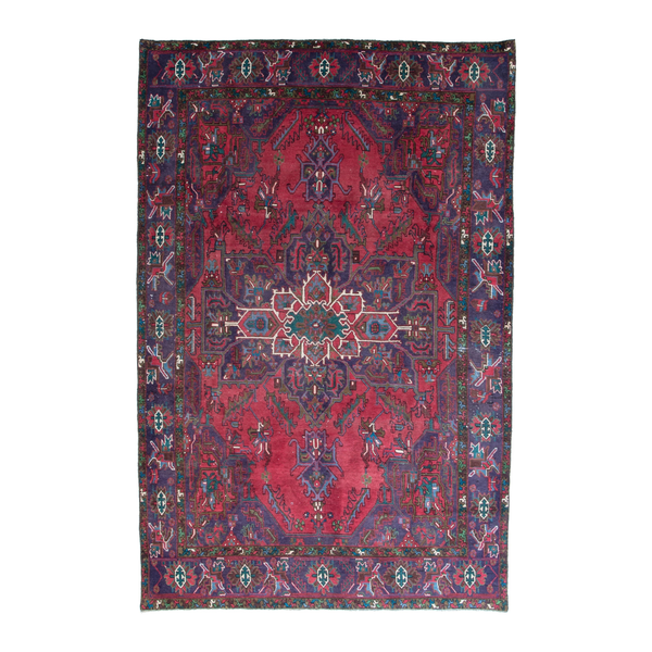 Persian Goravan oversized rug in deep red and dark blue, 7'7" x 11'6"