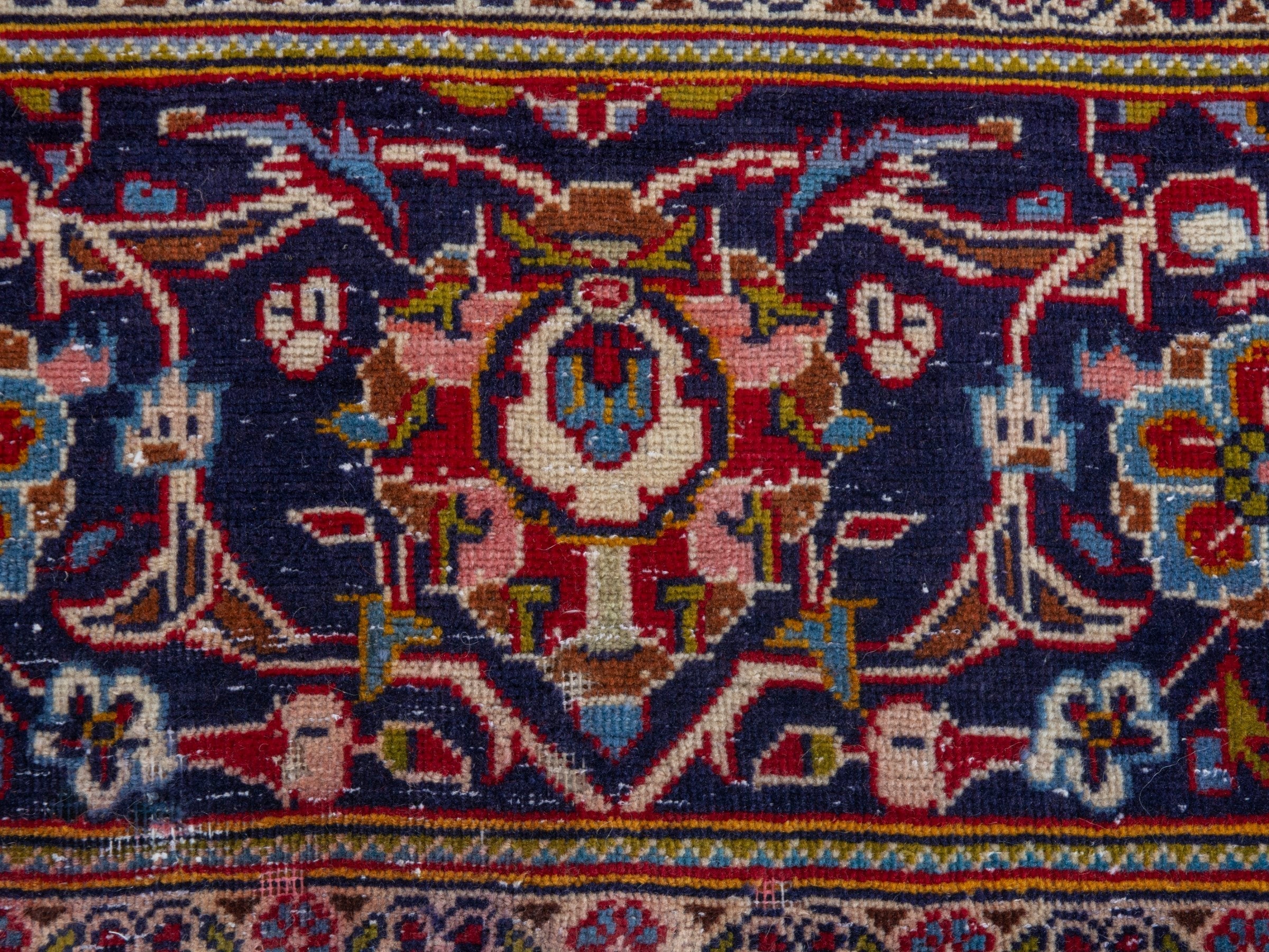 Persian Kashan area rug in deep red and dark blue, view 12 of 22