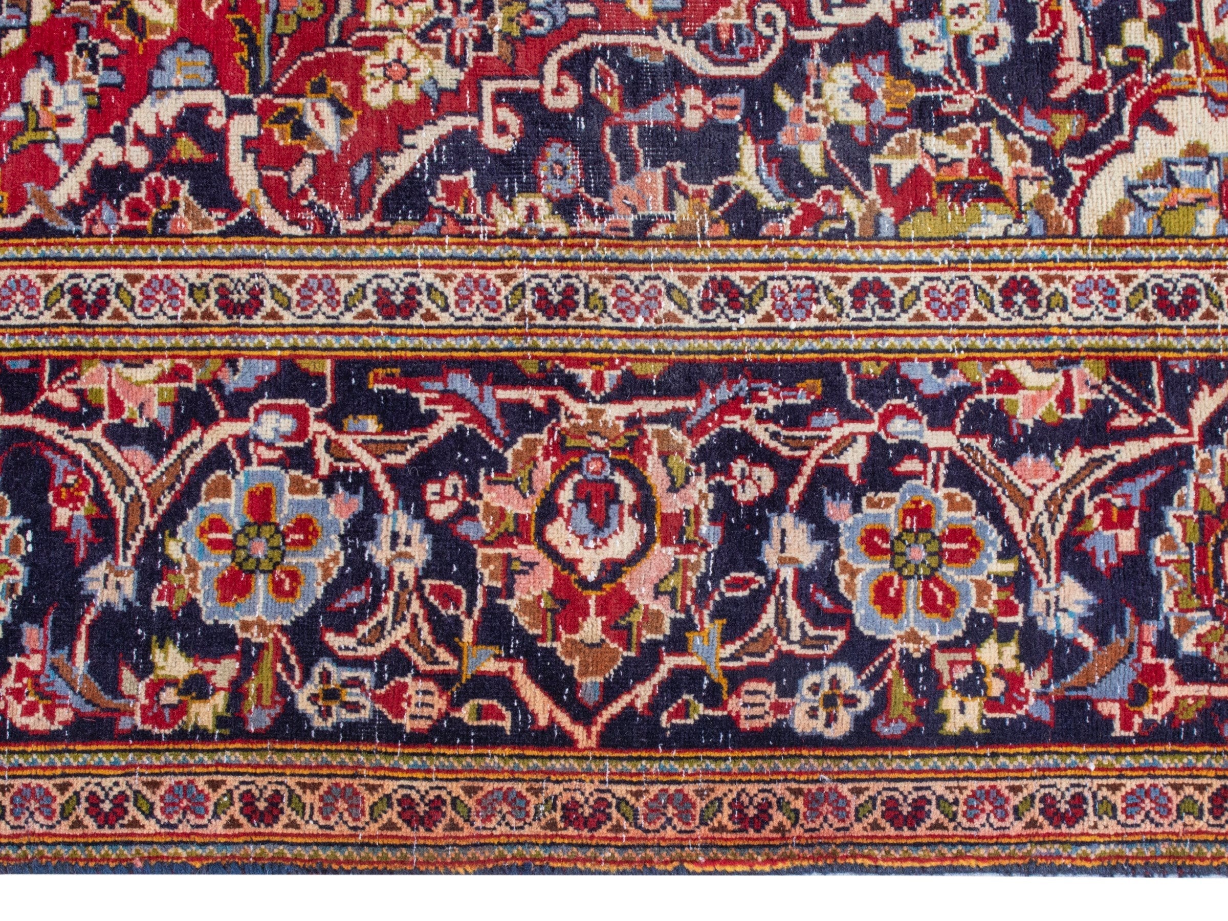 Persian Kashan area rug in deep red and dark blue, view 15 of 22