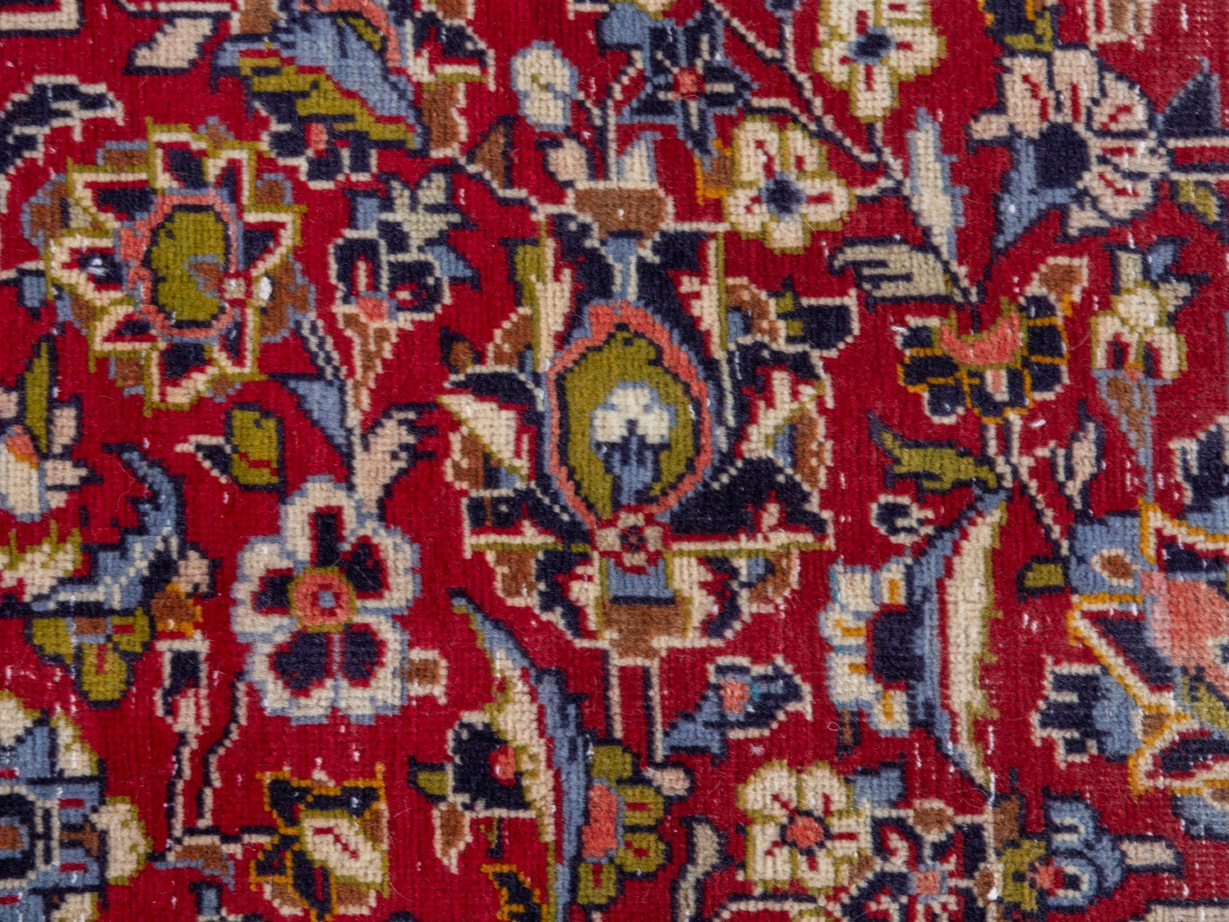 Persian Kashan area rug in deep red and dark blue, view 16 of 22