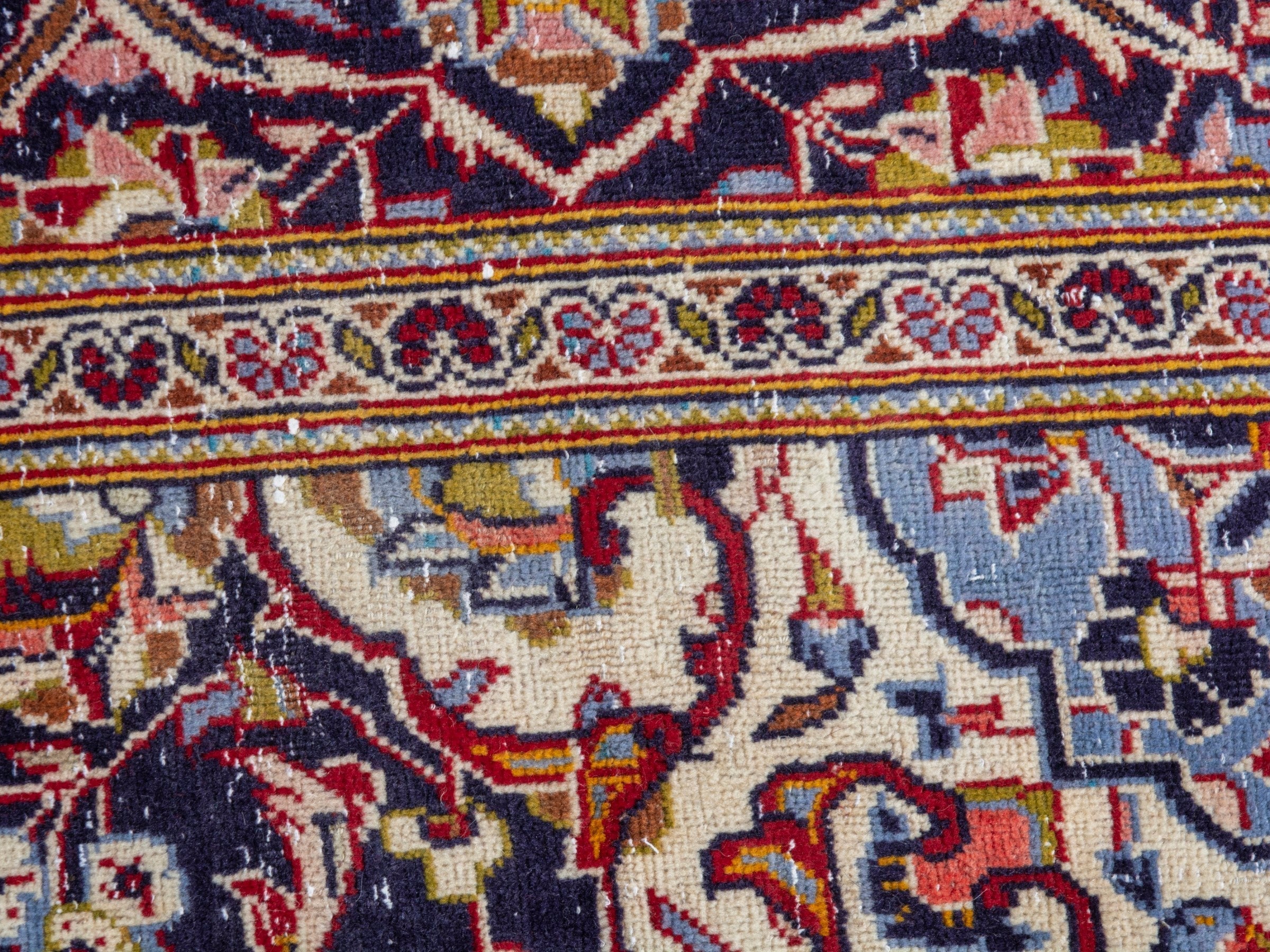 Persian Kashan area rug in deep red and dark blue, view 17 of 22