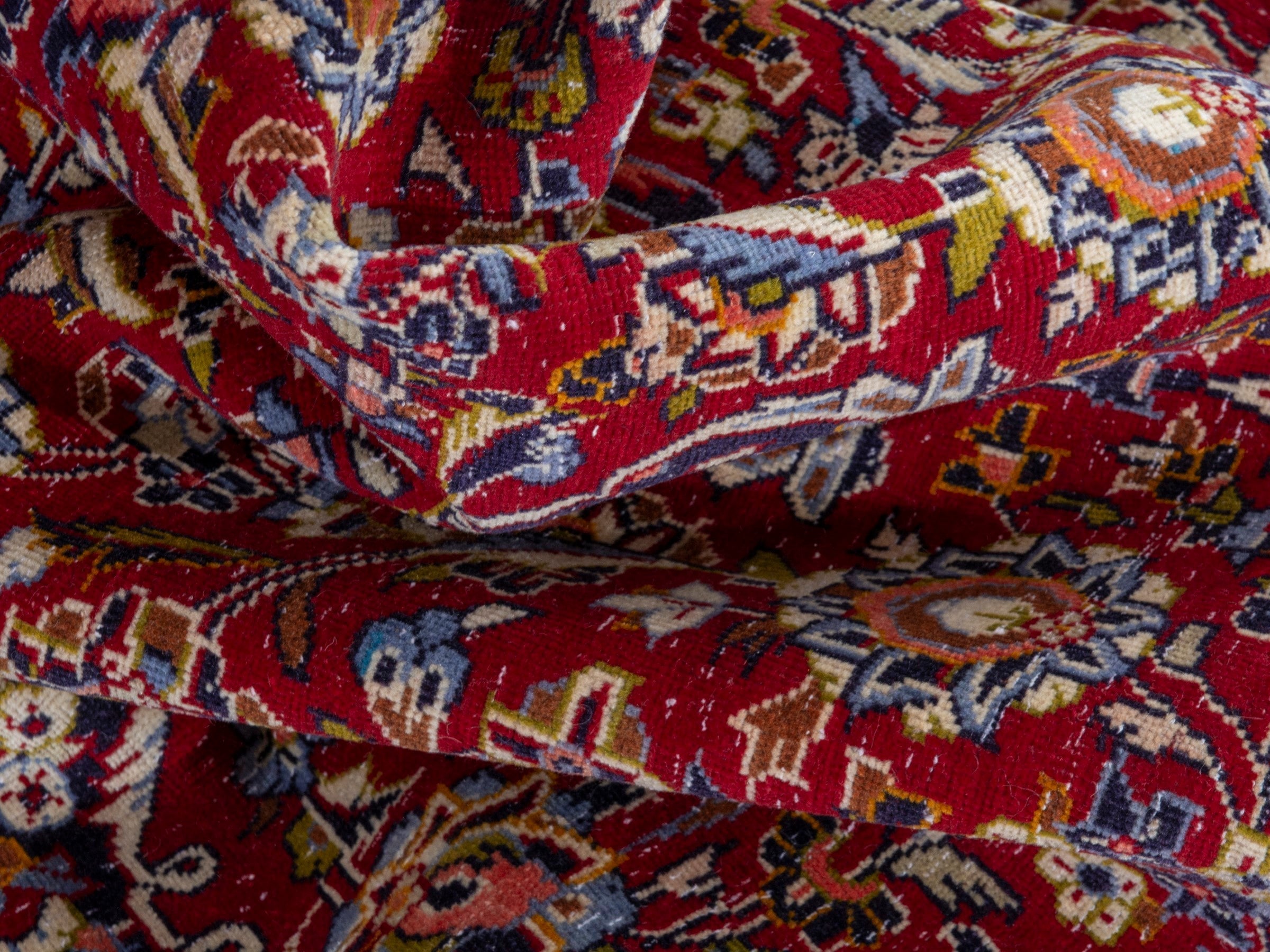 Persian Kashan area rug in deep red and dark blue, view 18 of 22