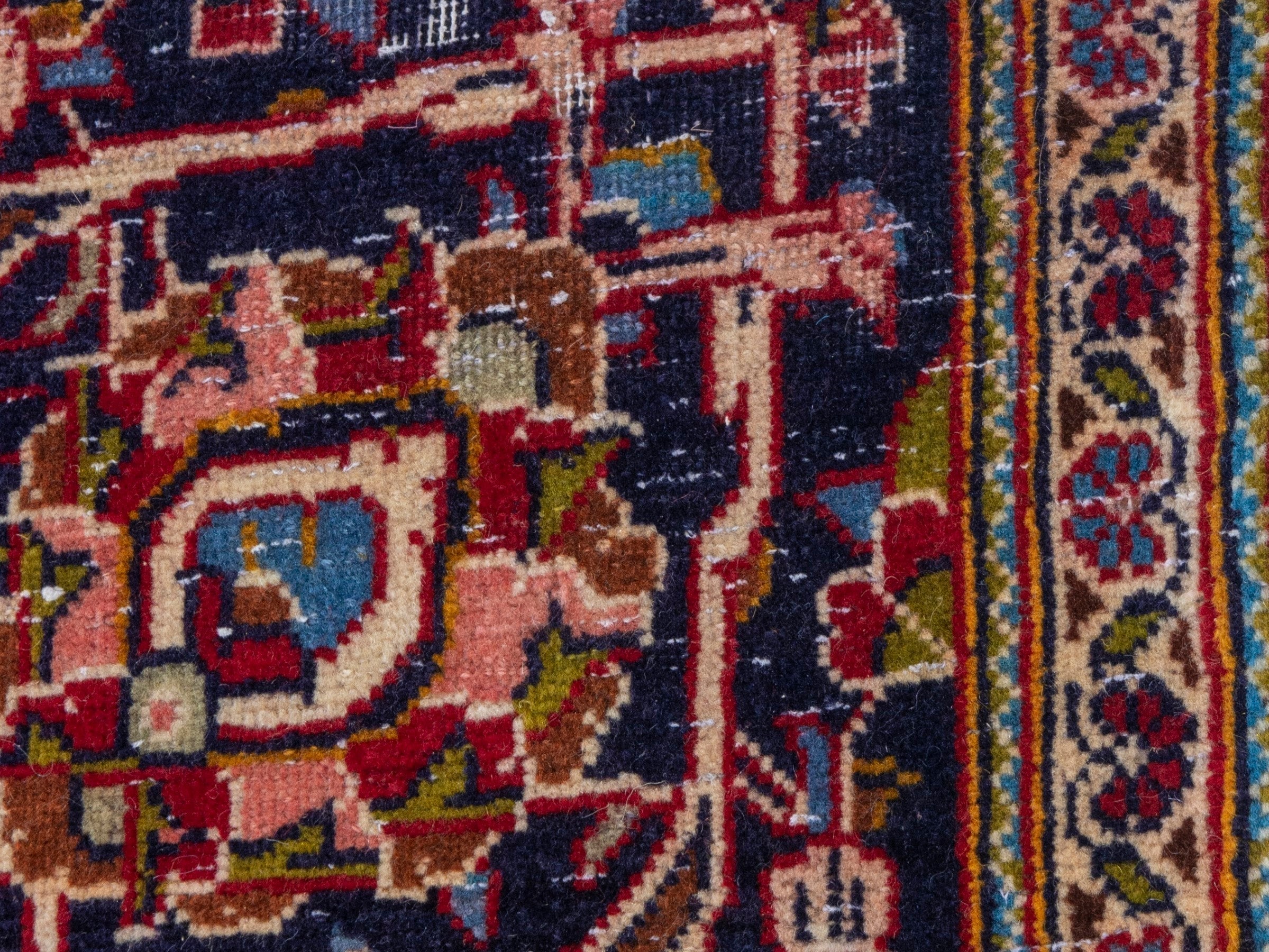 Persian Kashan area rug in deep red and dark blue, view 10 of 22