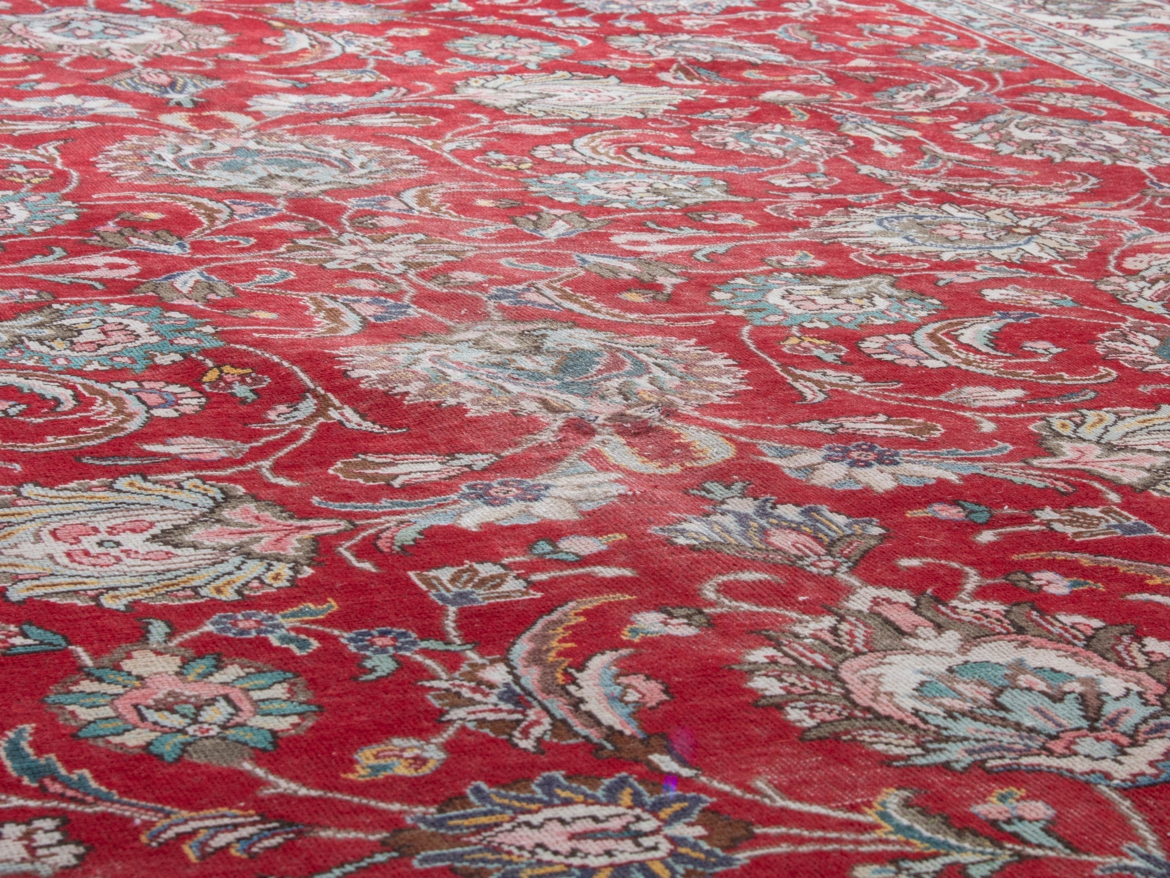Persian Tabriz oversized rug in deep red and ivory, view 8 of 20