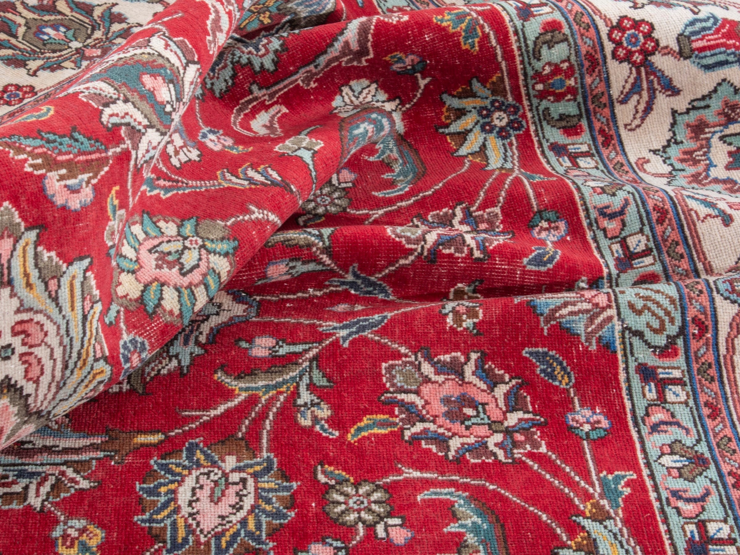 Persian Tabriz oversized rug in deep red and ivory, view 16 of 20
