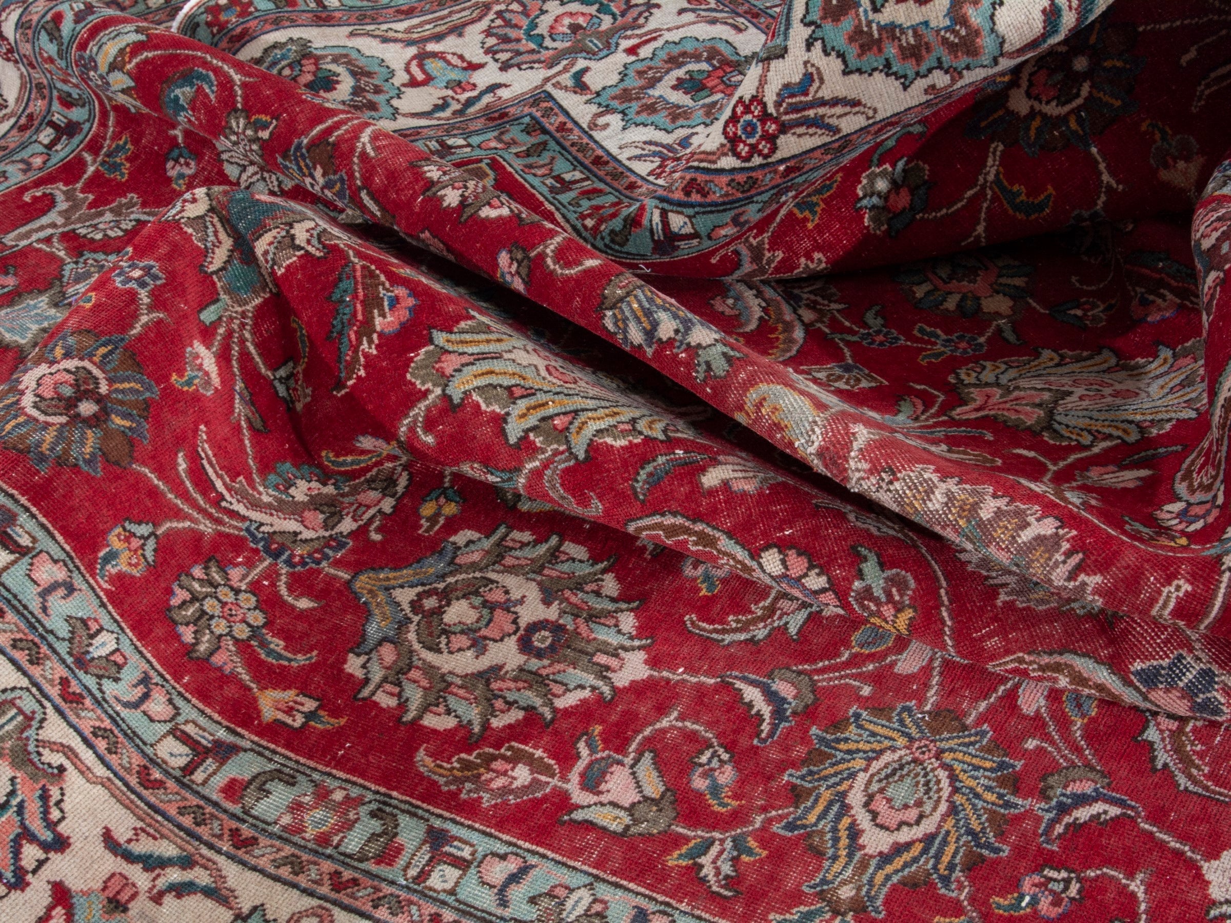 Persian Tabriz oversized rug in deep red and ivory, view 17 of 20