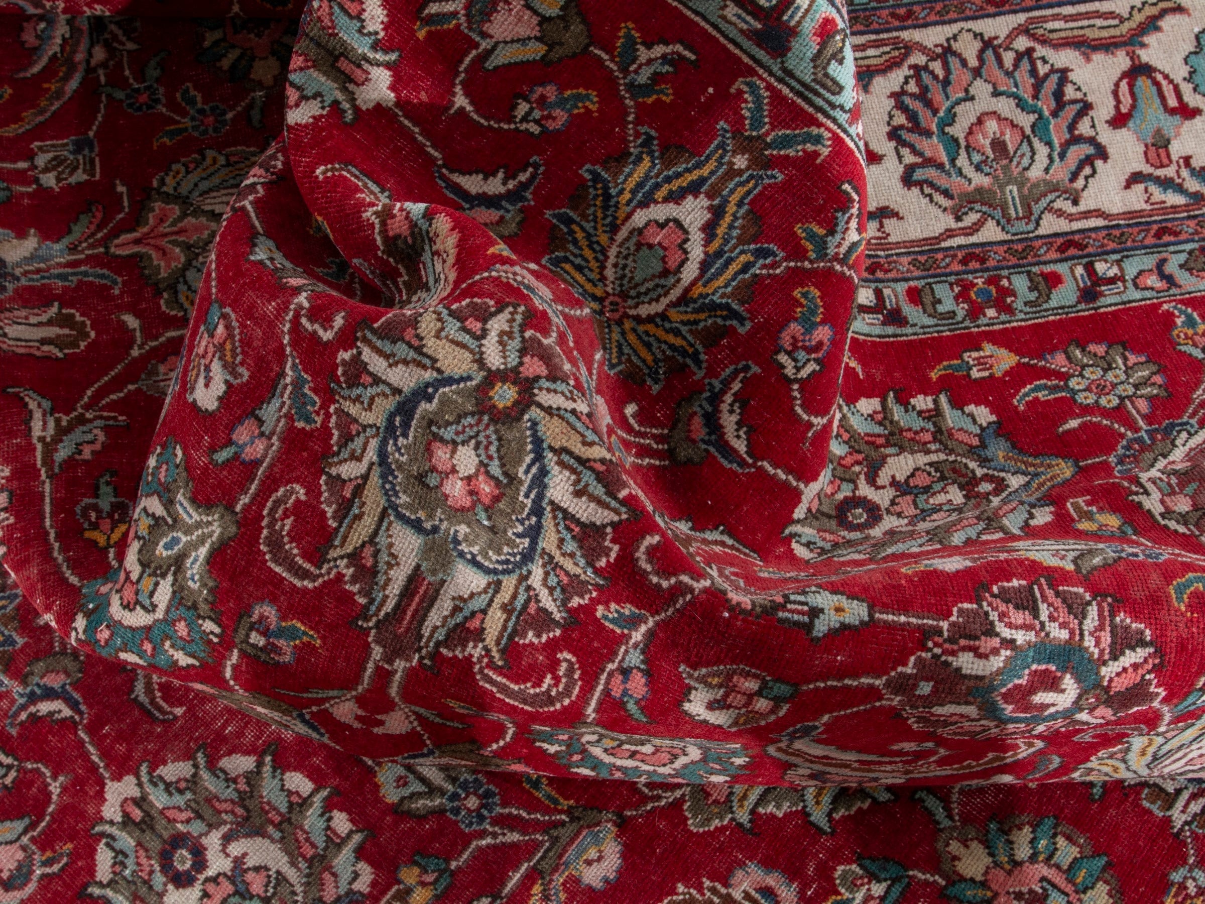 Persian Tabriz oversized rug in deep red and ivory, view 18 of 20