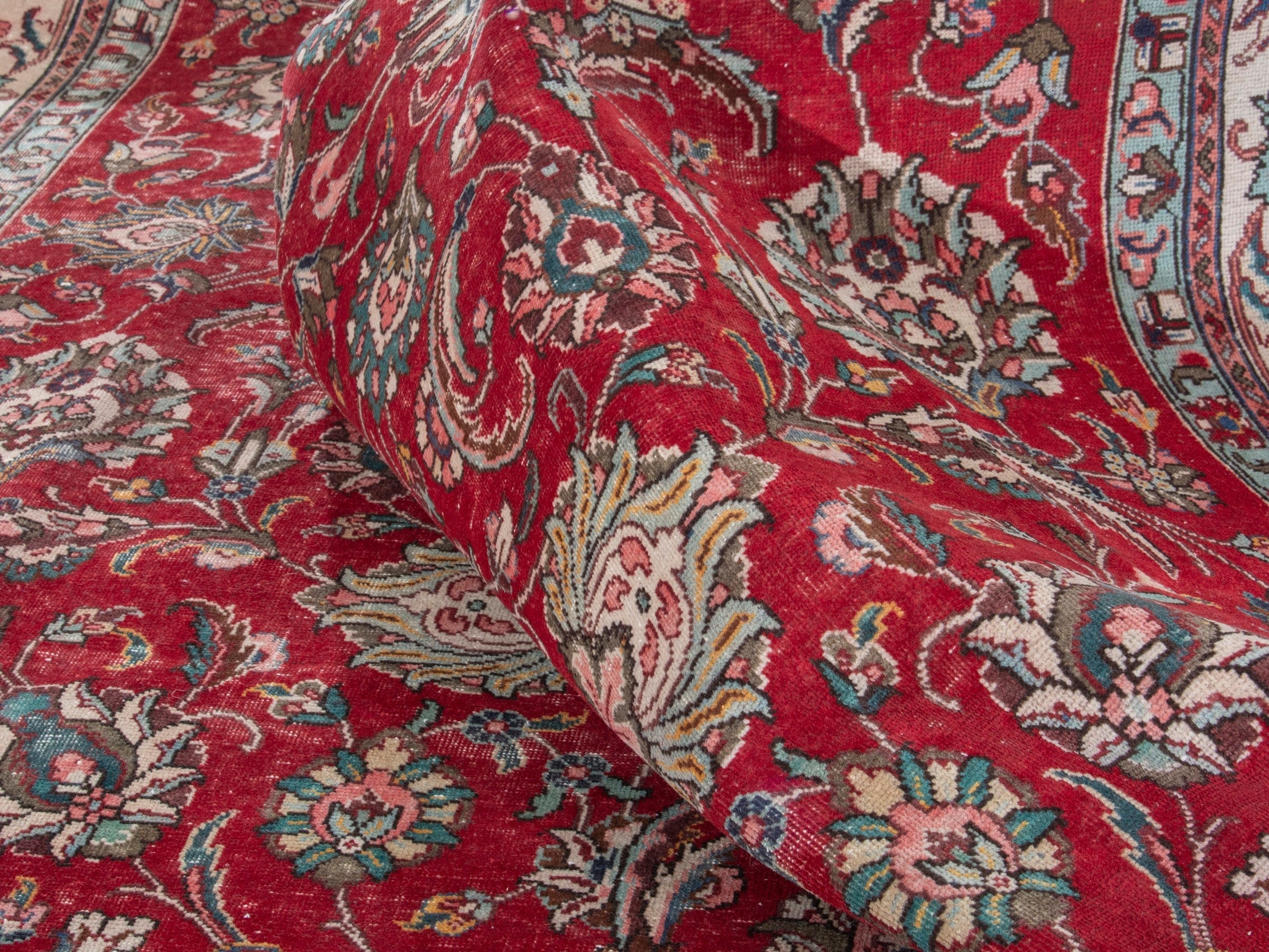 Persian Tabriz oversized rug in deep red and ivory, view 19 of 20