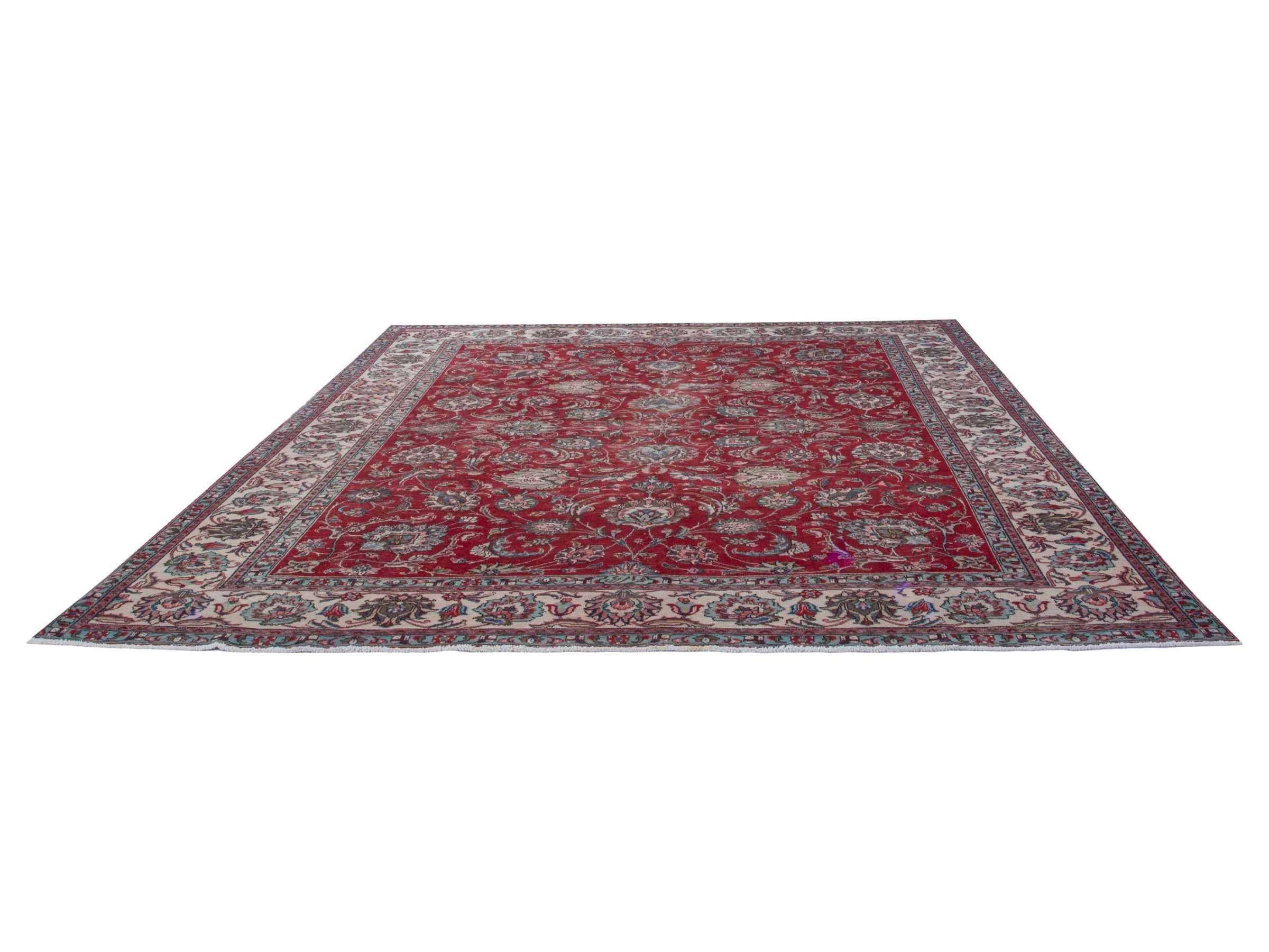 Persian Tabriz oversized rug in deep red and ivory, view 2 of 20