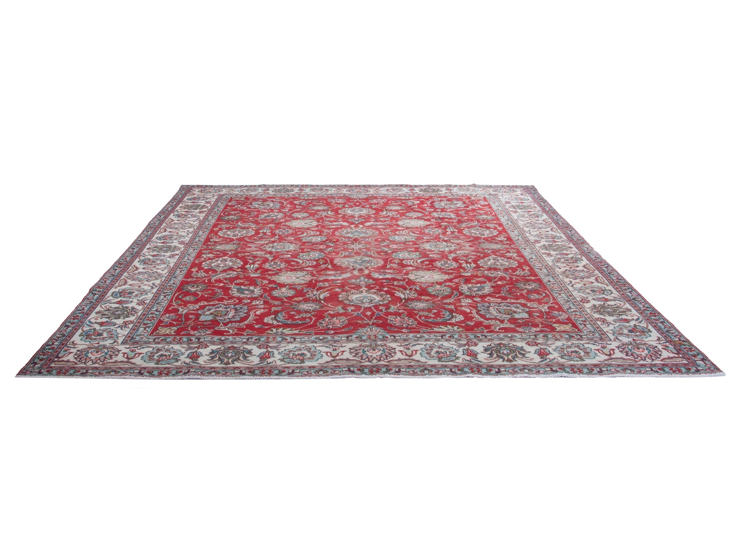 Persian Tabriz oversized rug in deep red and ivory, view 3 of 20