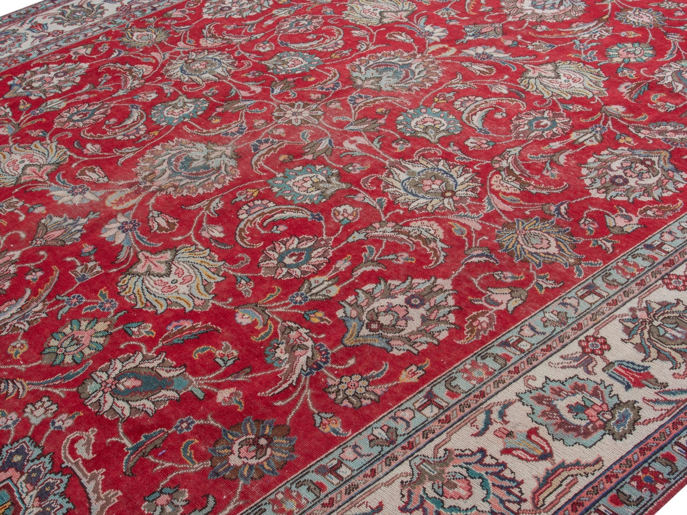 Persian Tabriz oversized rug in deep red and ivory, view 4 of 20