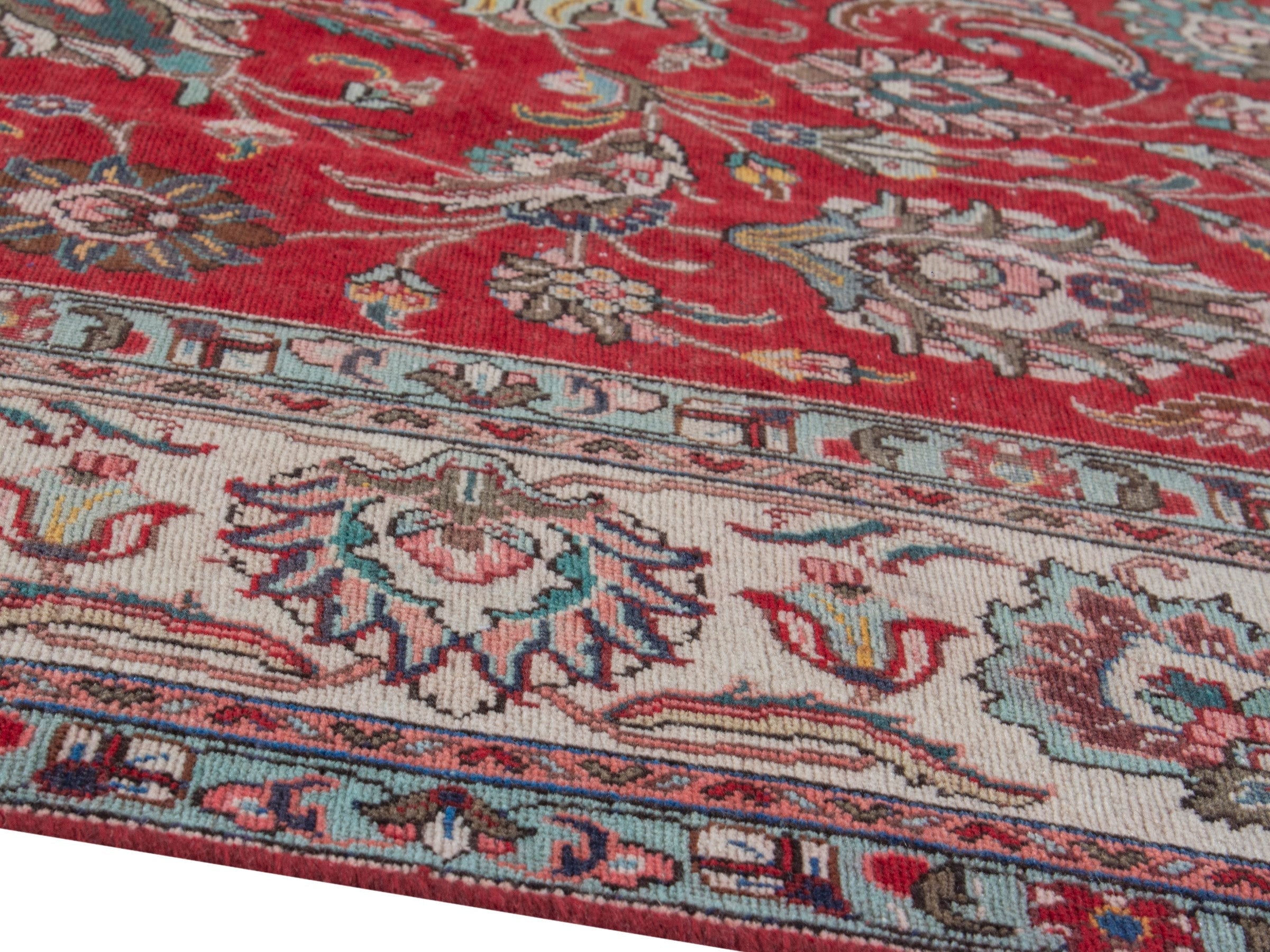 Persian Tabriz oversized rug in deep red and ivory, view 6 of 20