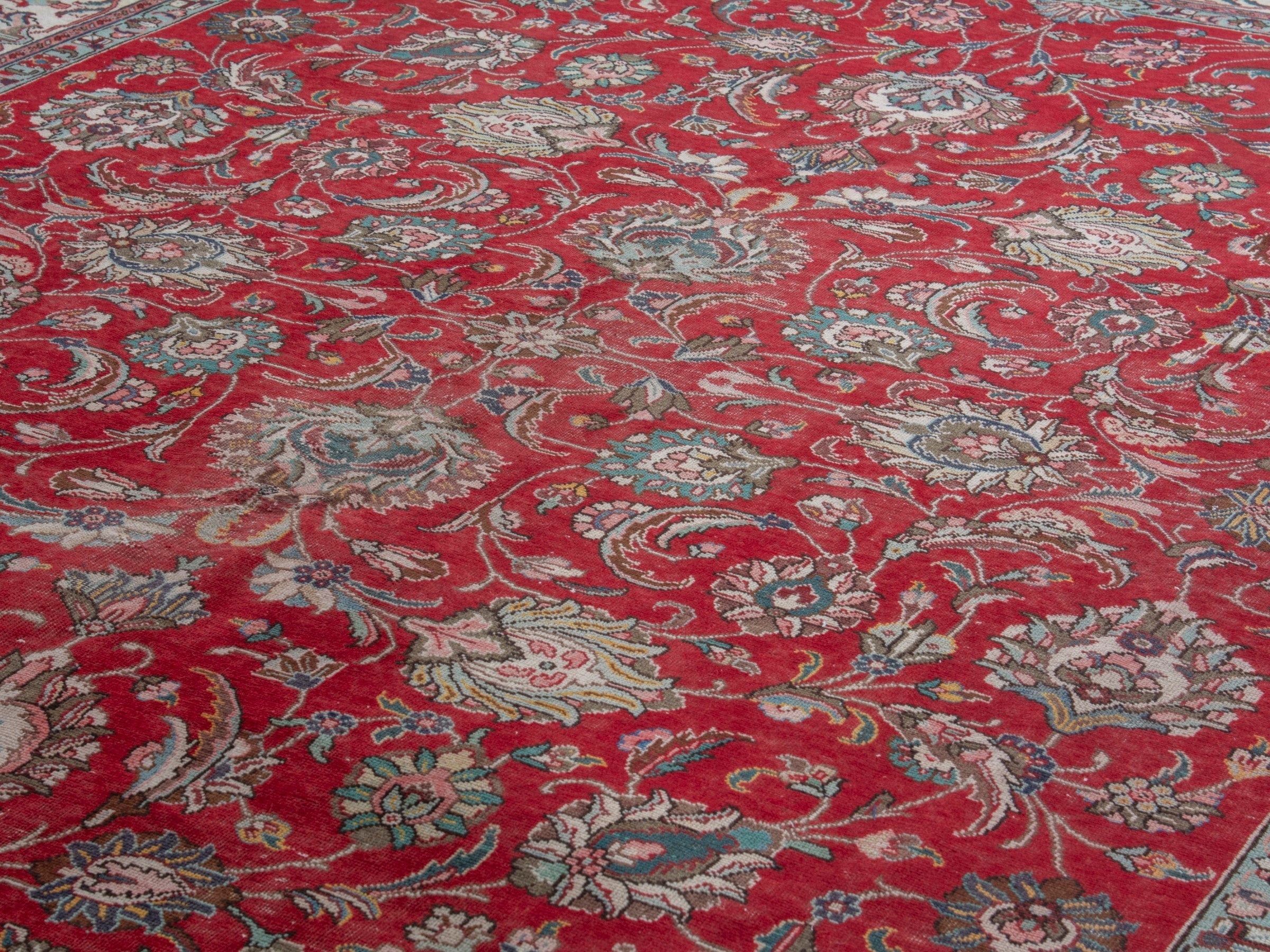 Persian Tabriz oversized rug in deep red and ivory, view 7 of 20