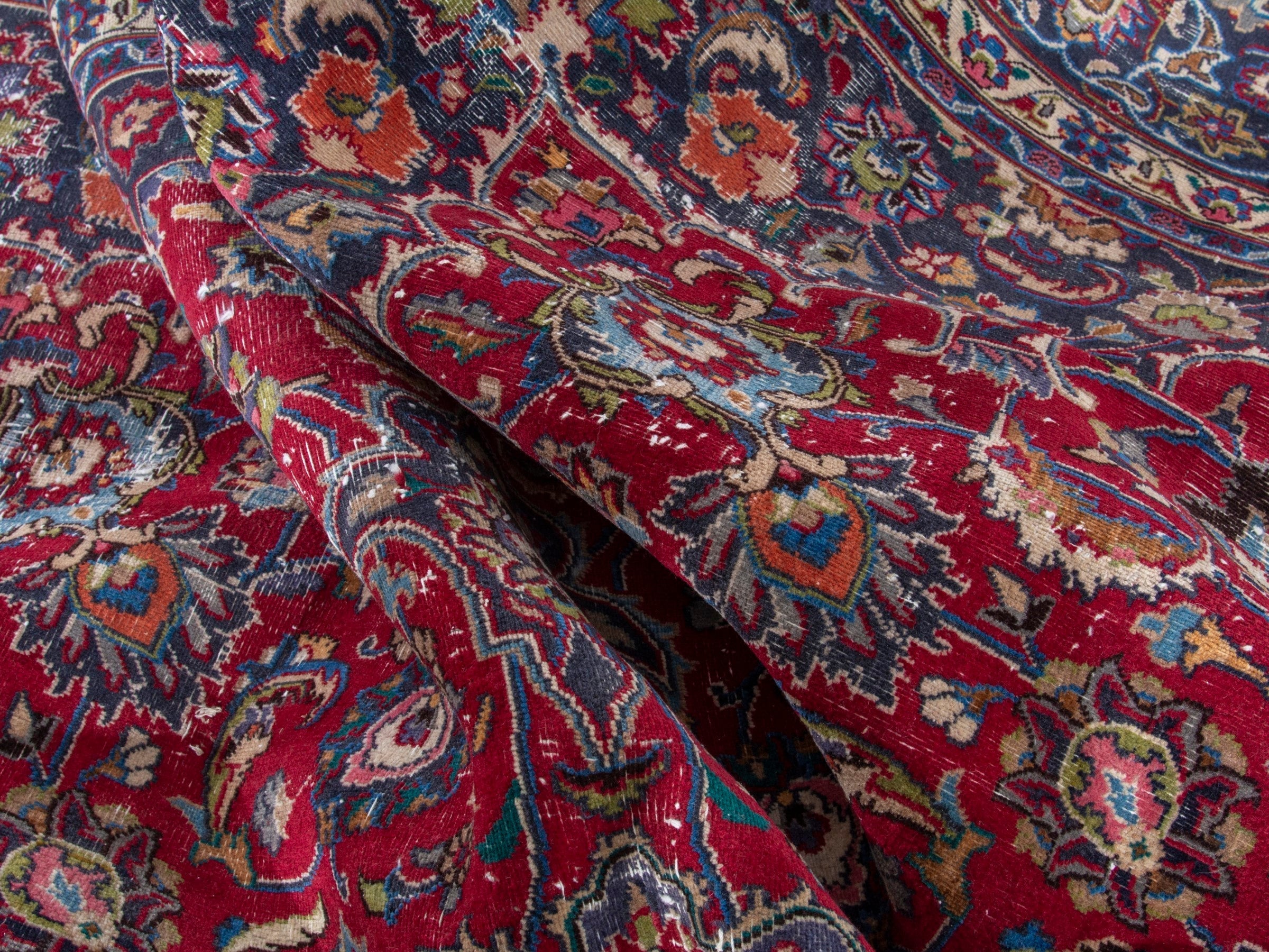 Persian Mashhad oversized rug in deep red and navy, view 16 of 19