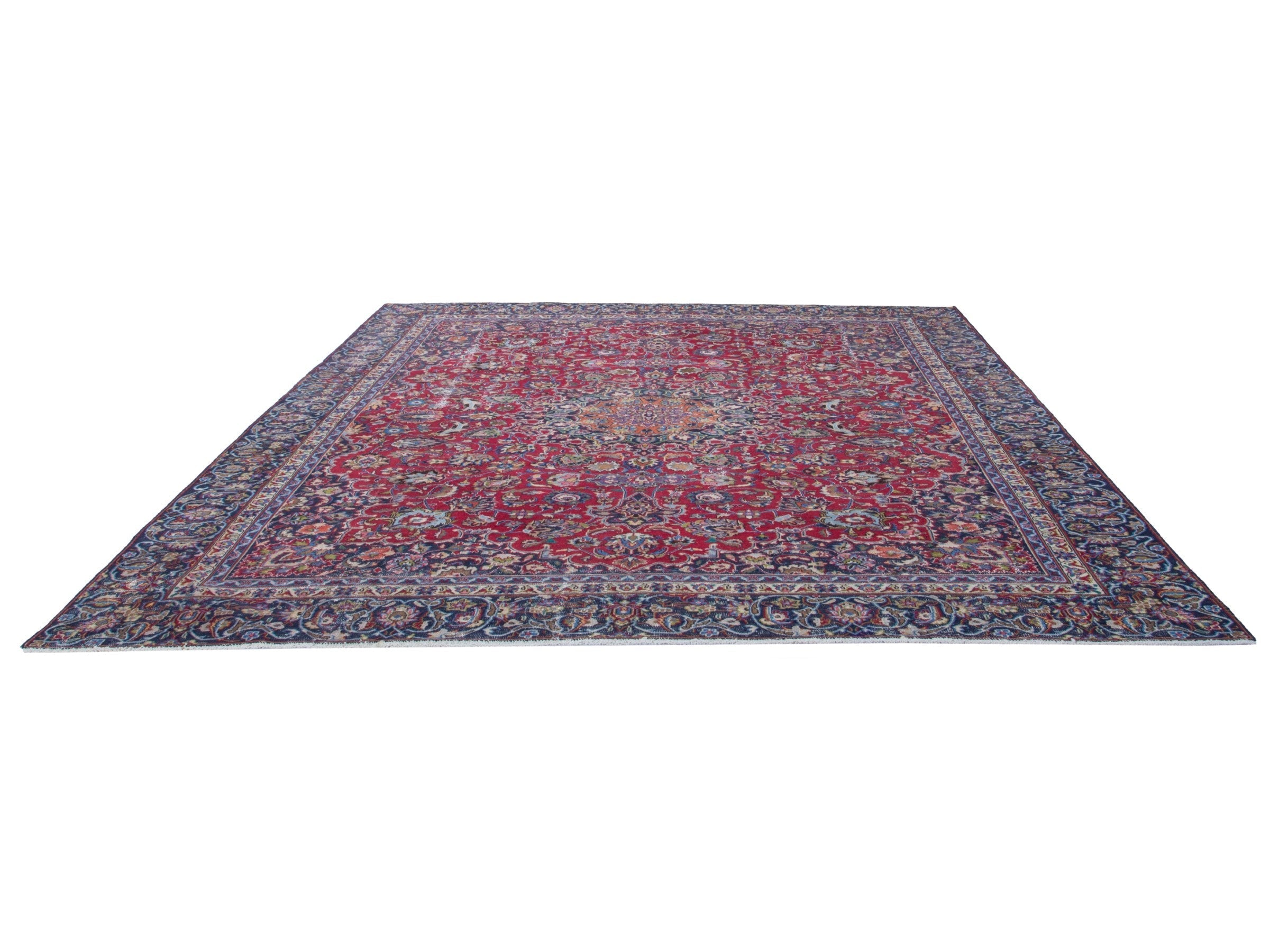 Persian Mashhad oversized rug in deep red and navy, view 2 of 19