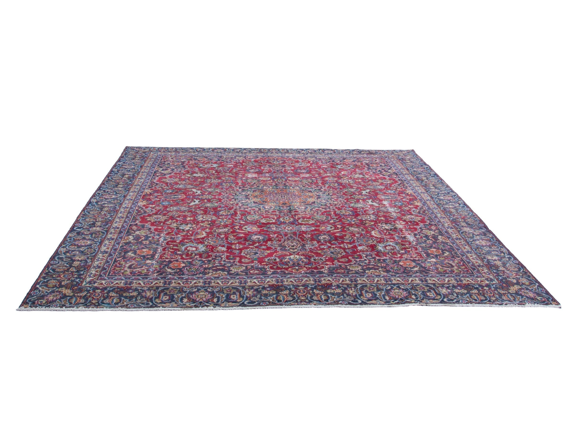 Persian Mashhad oversized rug in deep red and navy, view 3 of 19