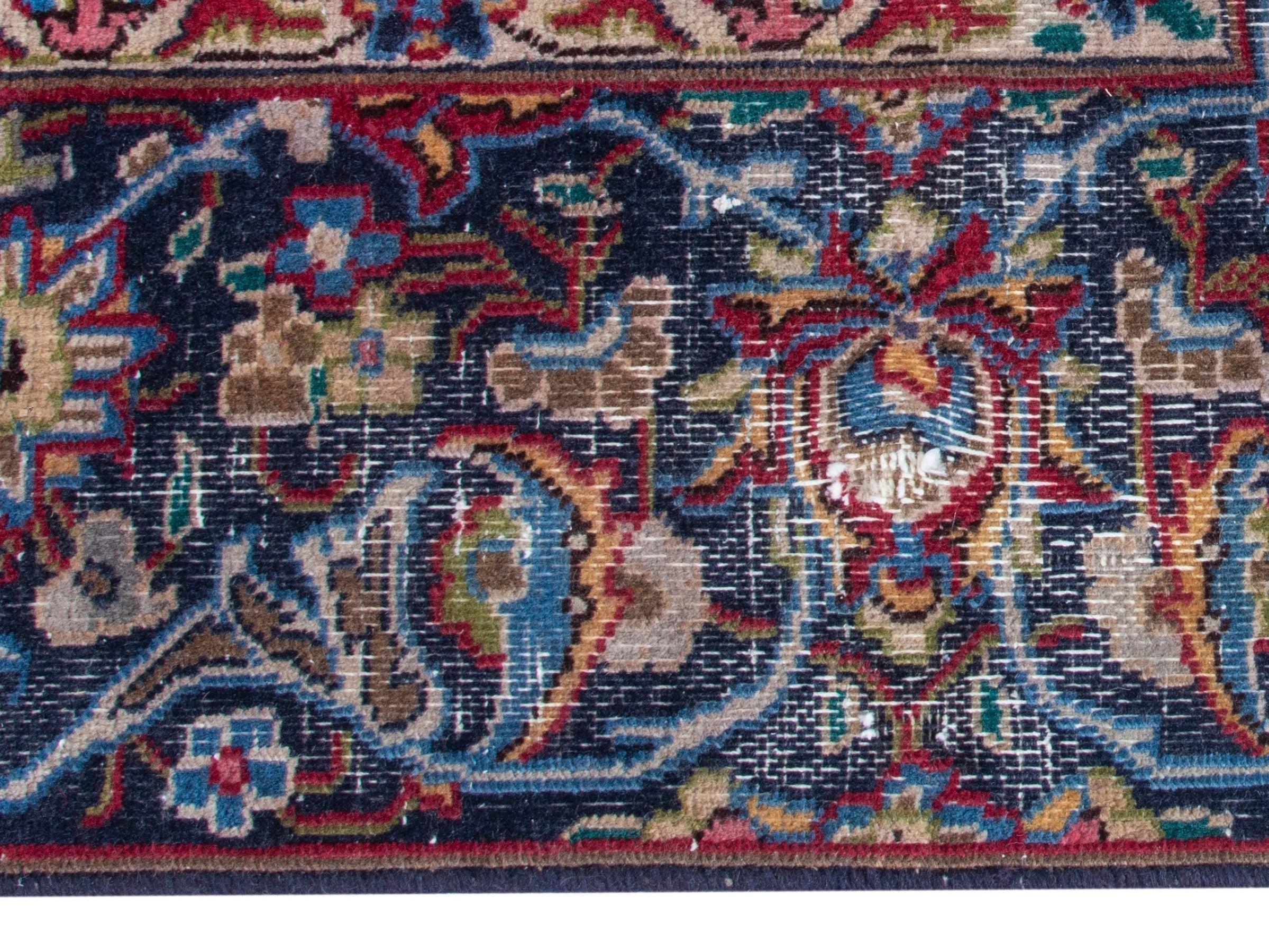 Persian Mashhad oversized rug in deep red and navy, view 10 of 19