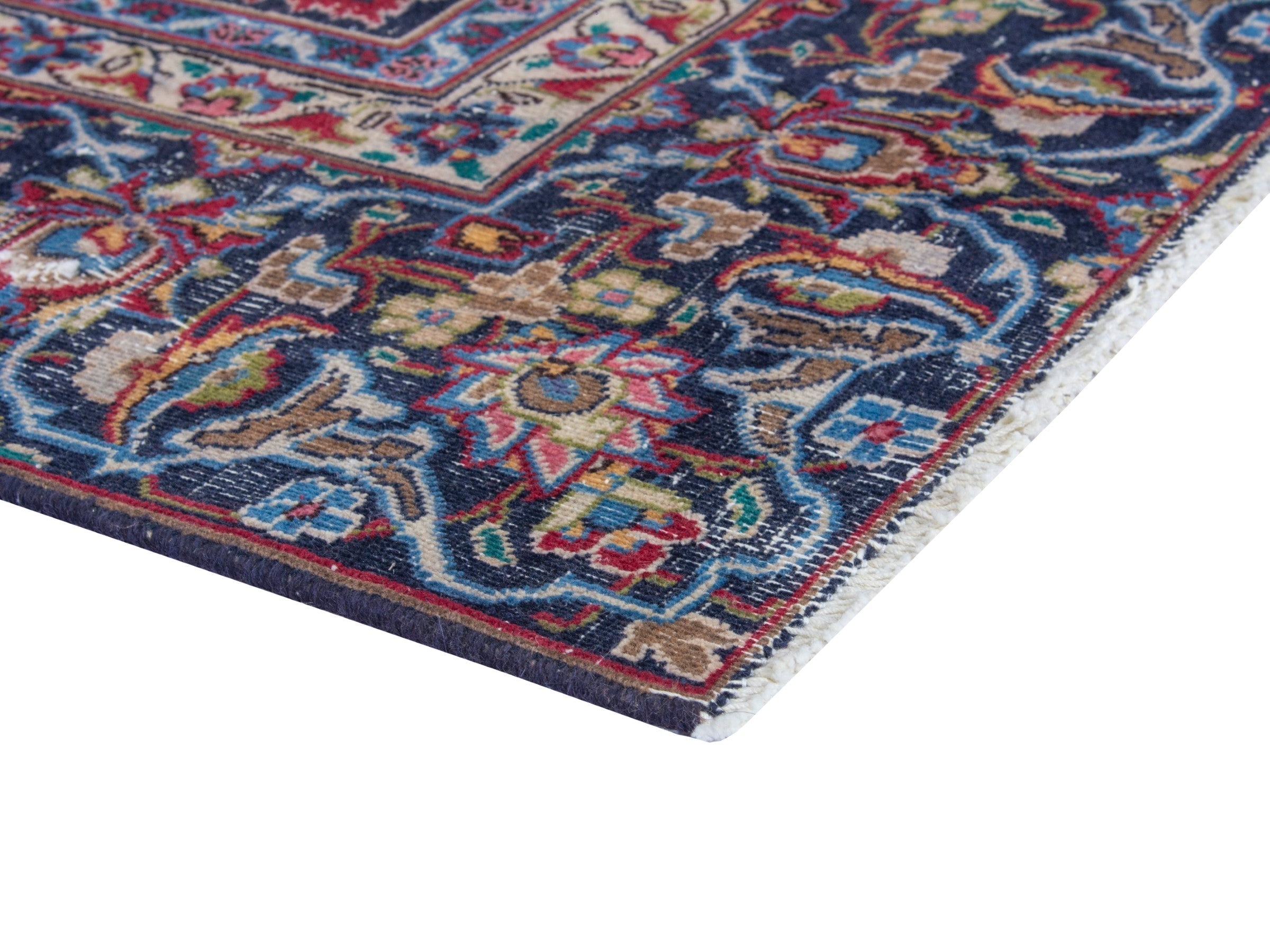 Persian Mashhad oversized rug in deep red and navy, view 5 of 19
