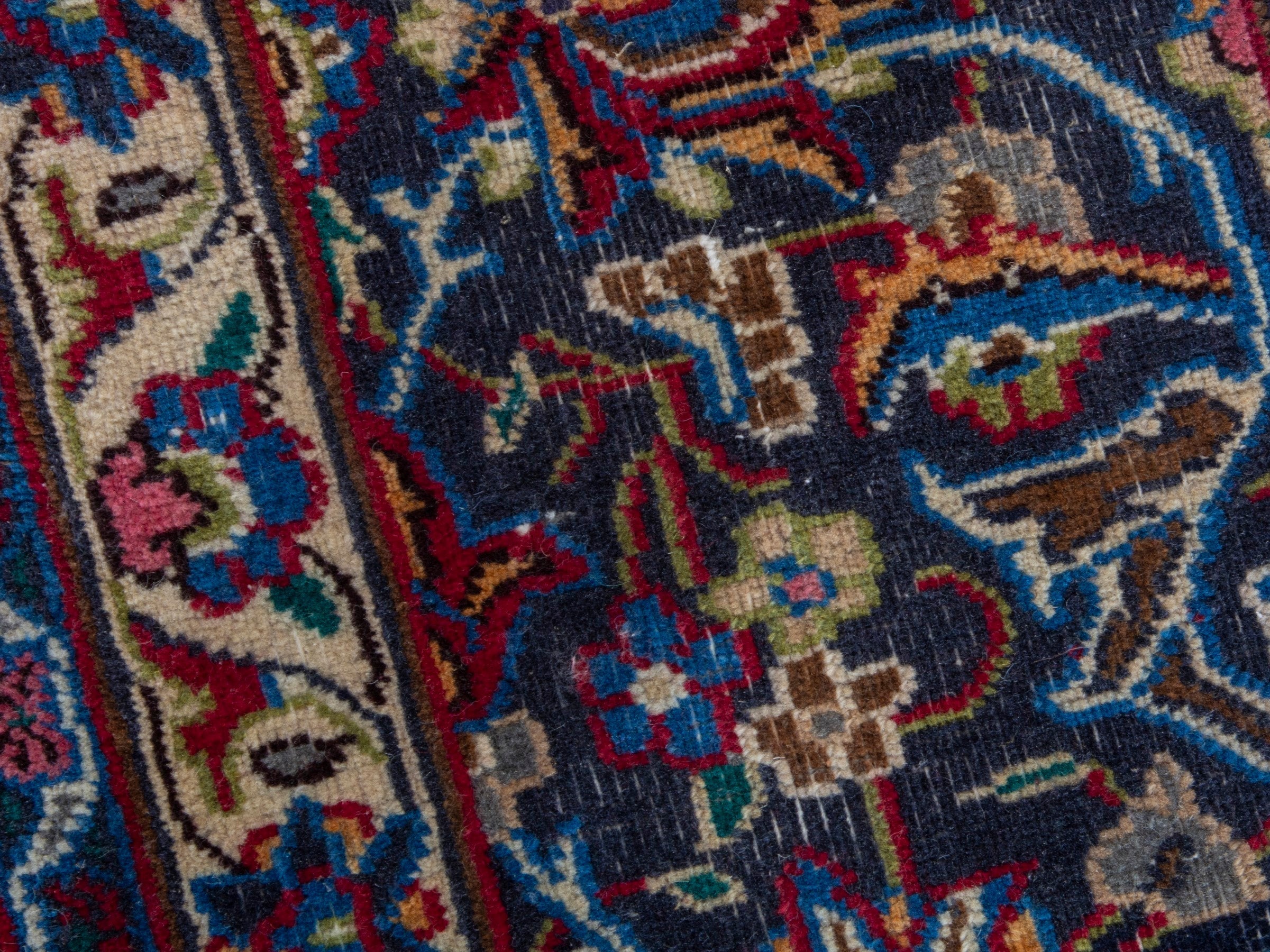 Persian Mashhad oversized rug in deep red and navy, view 9 of 19