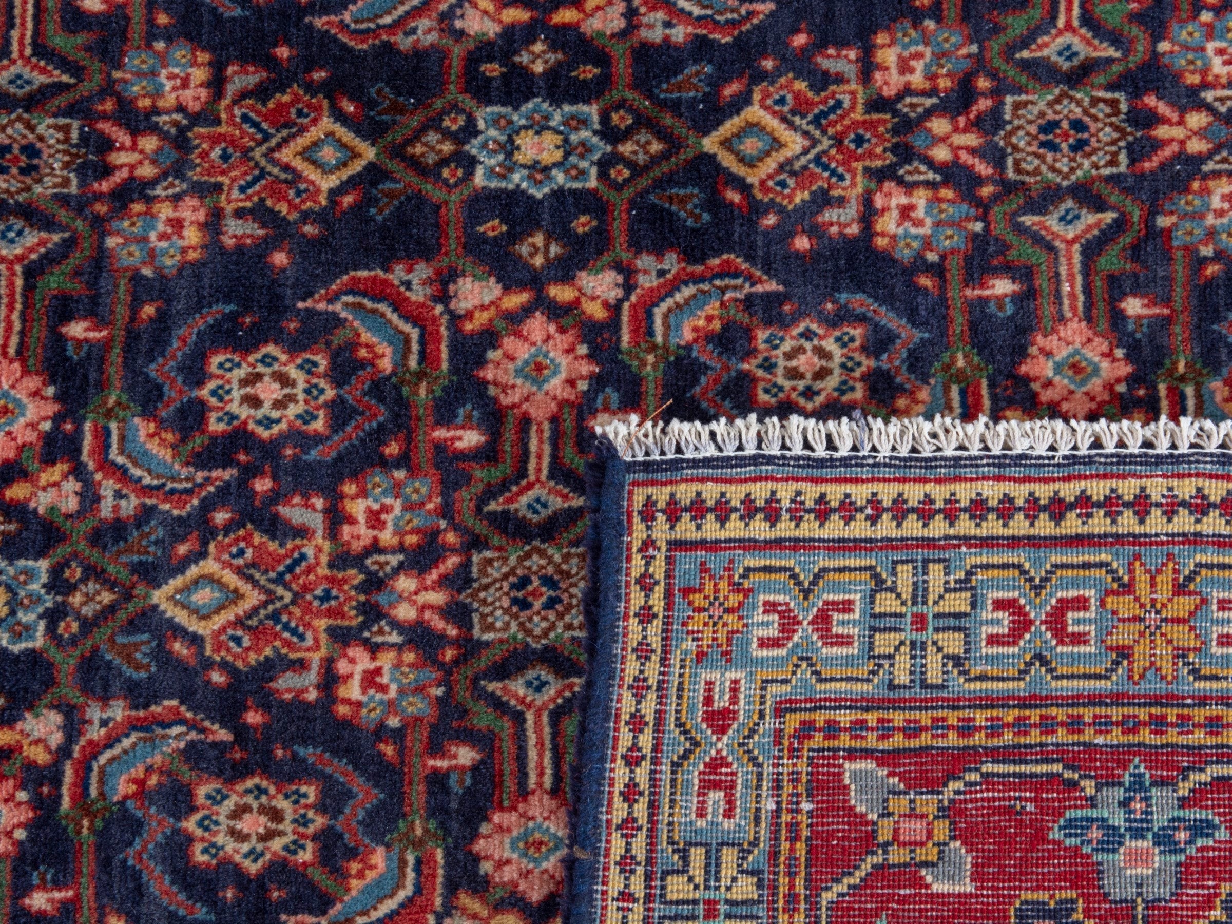 Persian Mahal oversized rug in navy and deep red, view 28 of 28