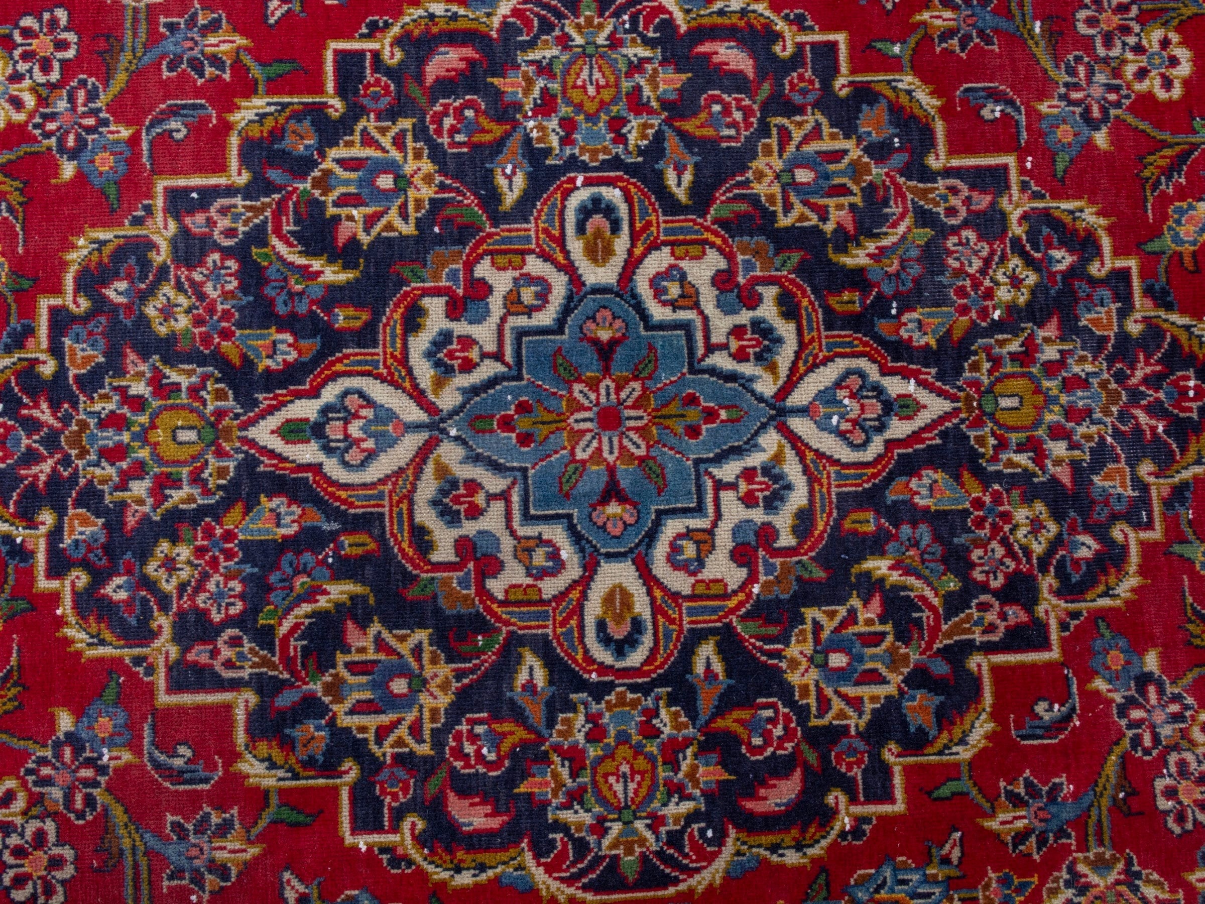 Persian Kashan oversized rug in deep red and navy, view 13 of 23