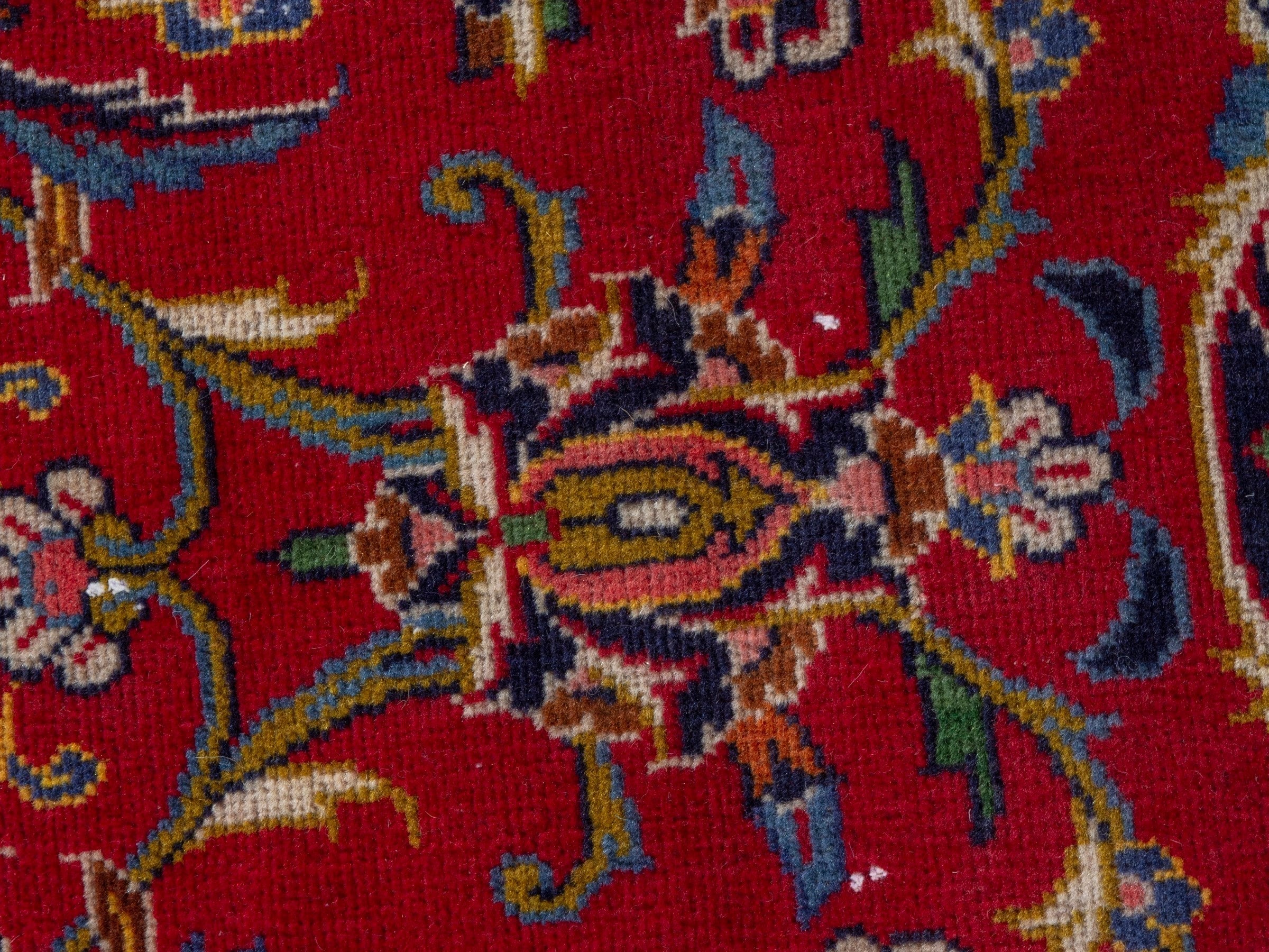 Persian Kashan oversized rug in deep red and navy, view 14 of 23