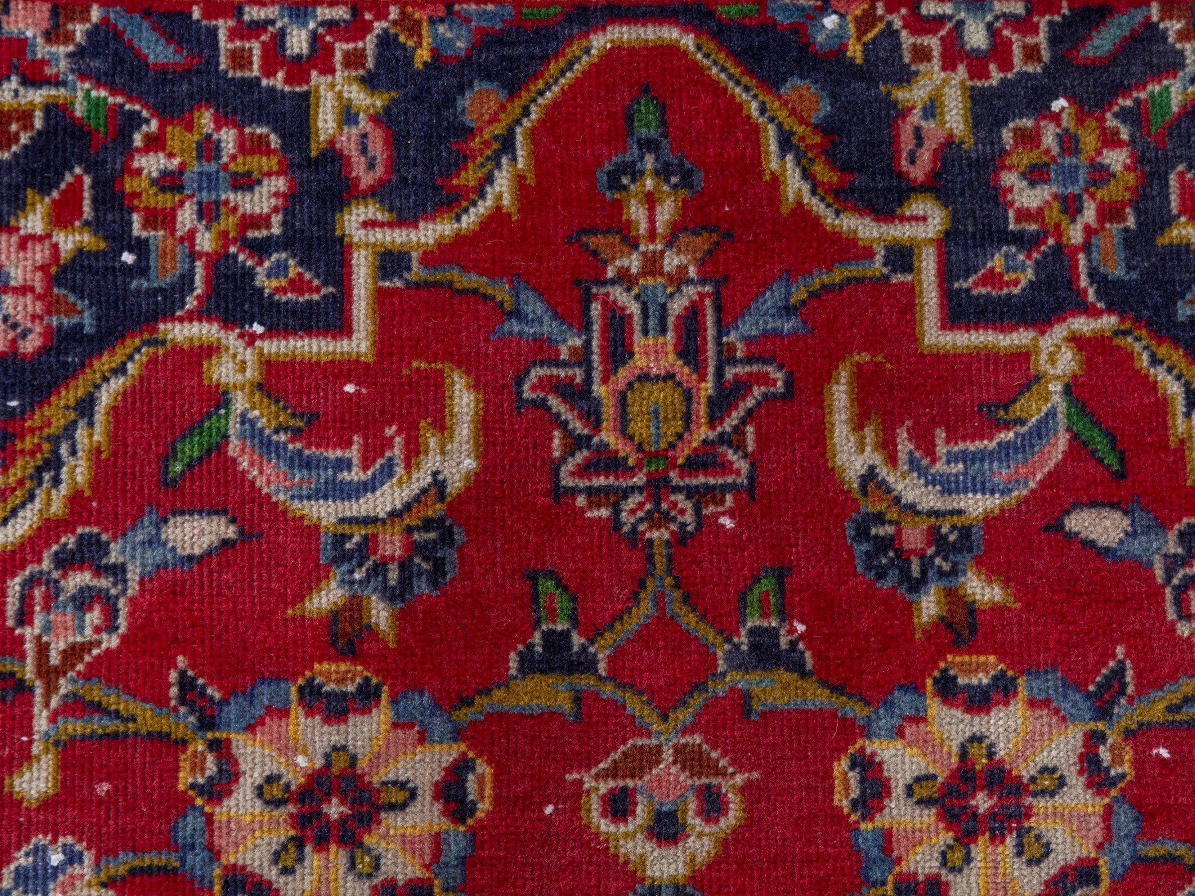 Persian Kashan oversized rug in deep red and navy, view 15 of 23
