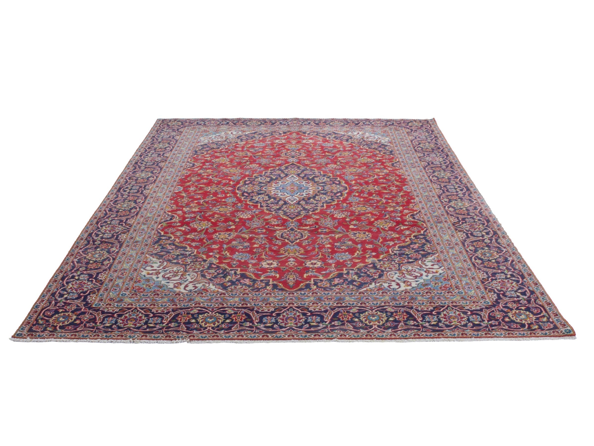 Persian Kashan oversized rug in deep red and navy, view 3 of 23