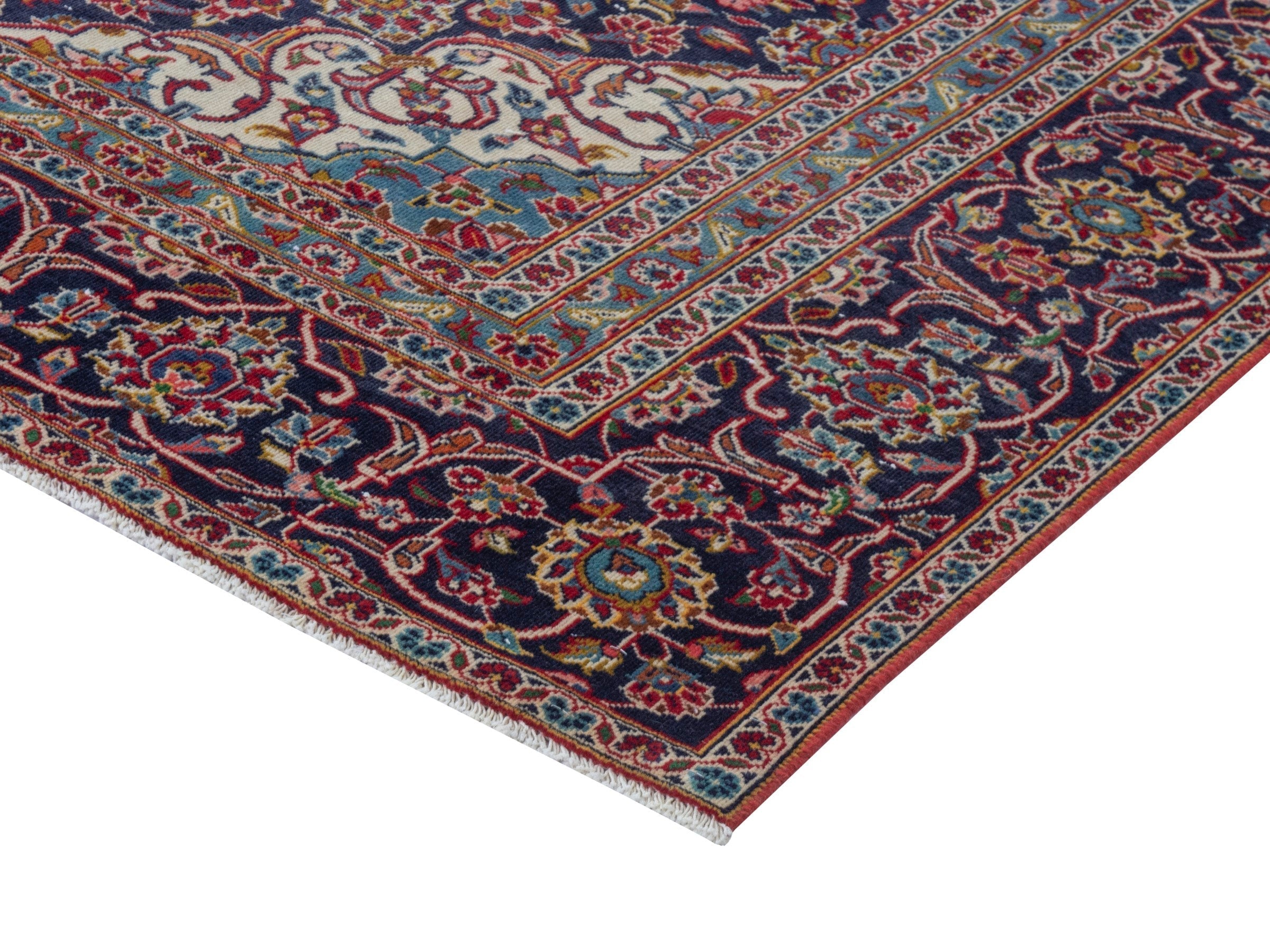 Persian Kashan oversized rug in deep red and navy, view 5 of 23