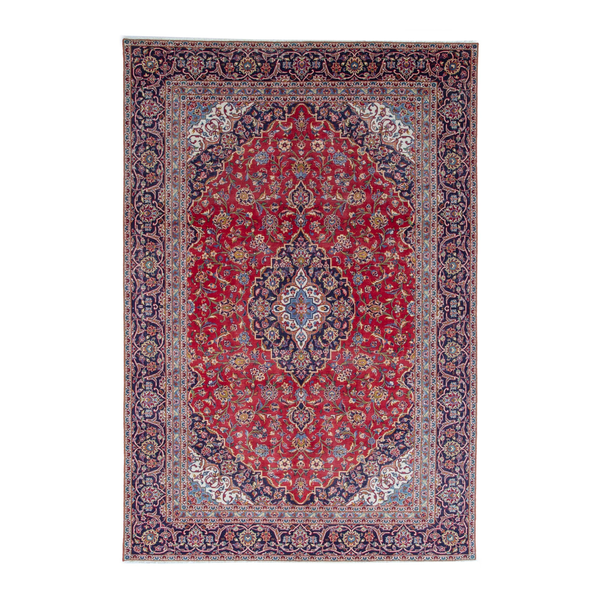 Persian Kashan oversized rug in deep red and navy, 7'3" x 10'10"