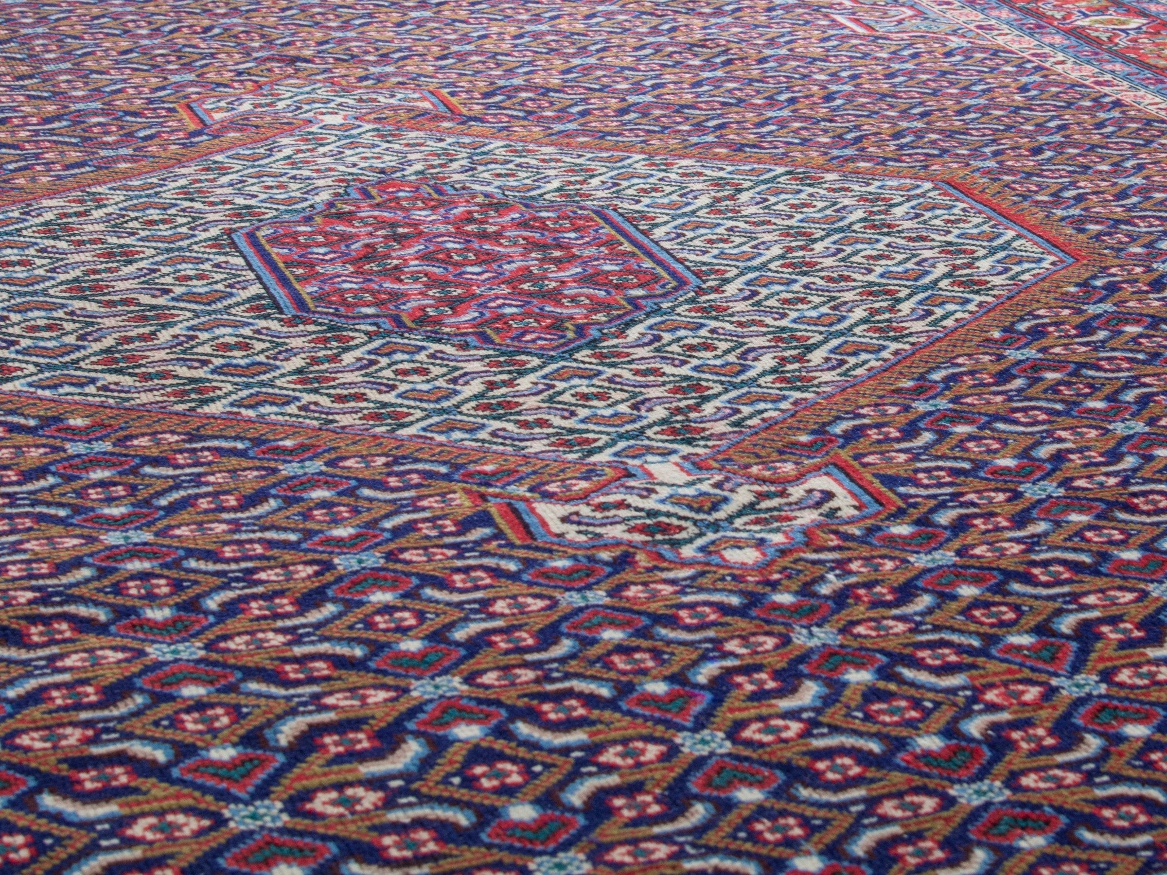 Persian Ardabil area rug in burgundy and deep red, view 8 of 19