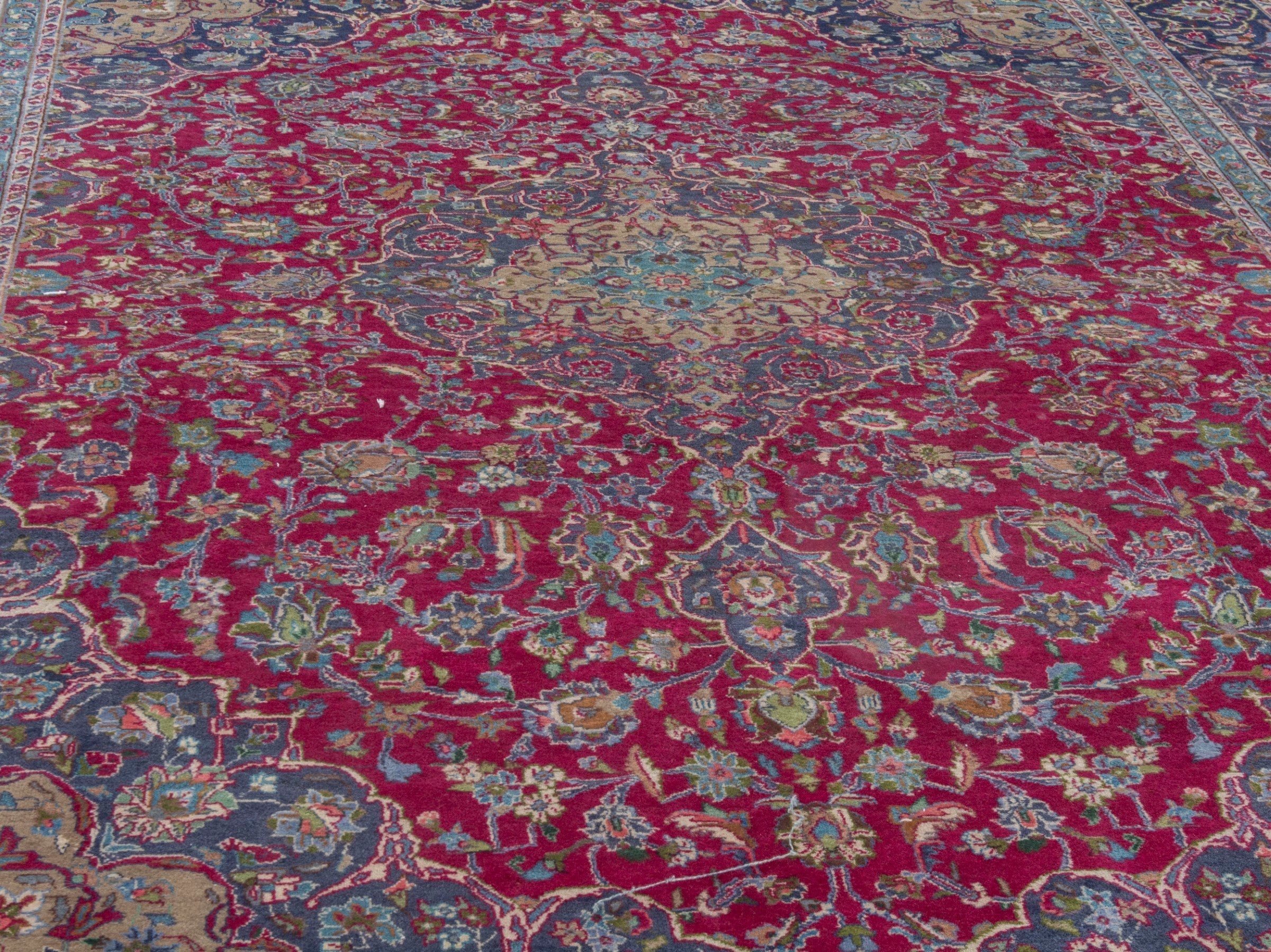 Persian Kashmar oversized rug in deep red and navy, view 8 of 24