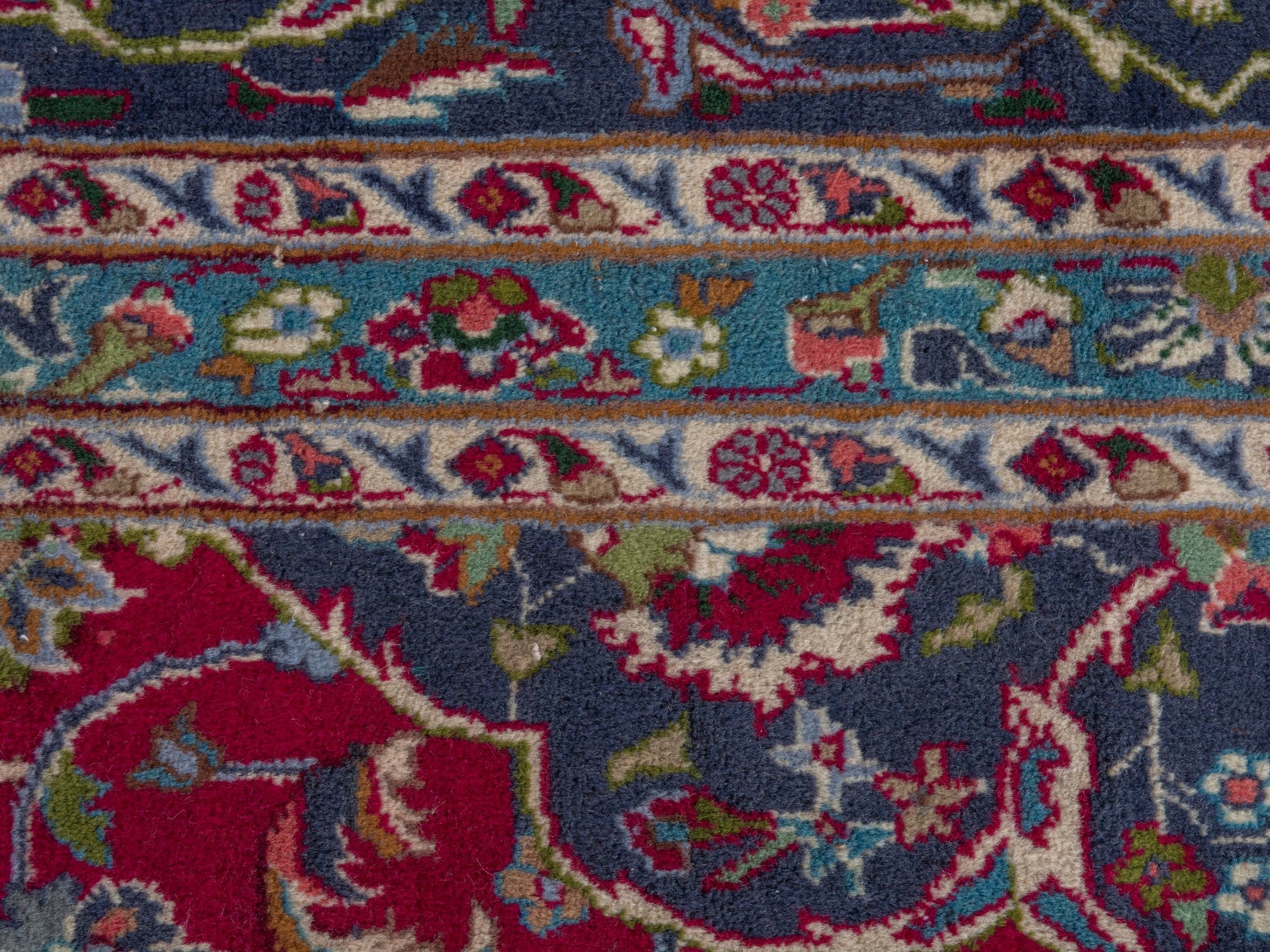 Persian Kashmar oversized rug in deep red and navy, view 14 of 24