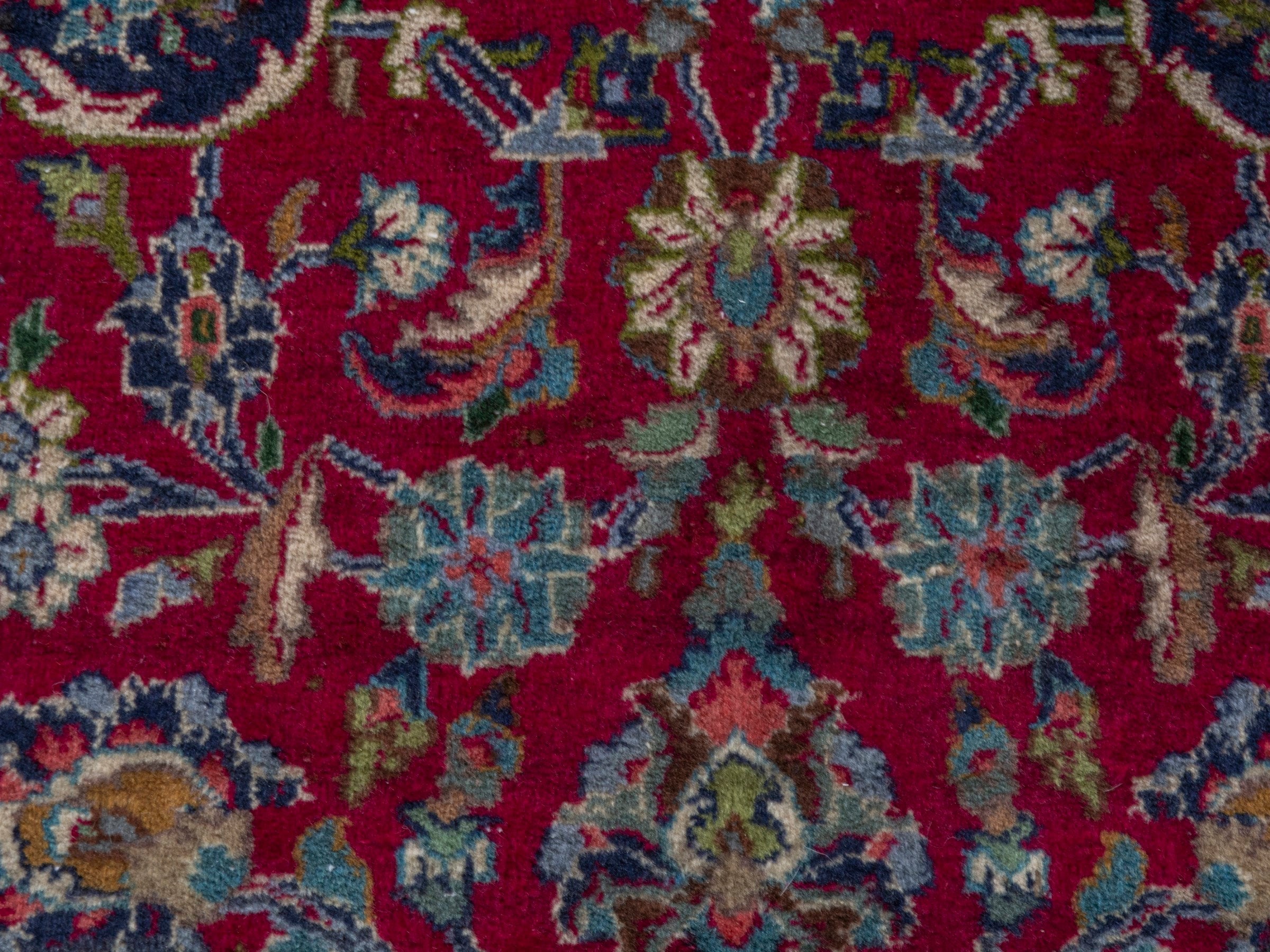 Persian Kashmar oversized rug in deep red and navy, view 15 of 24