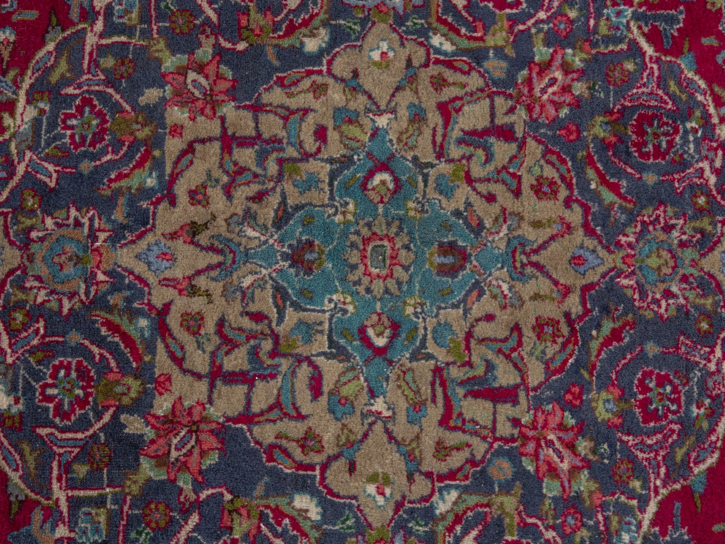 Persian Kashmar oversized rug in deep red and navy, view 17 of 24