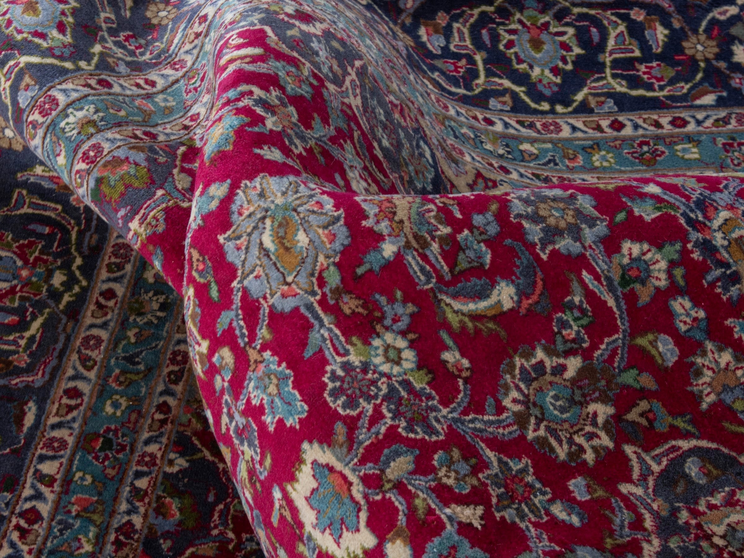 Persian Kashmar oversized rug in deep red and navy, view 22 of 24