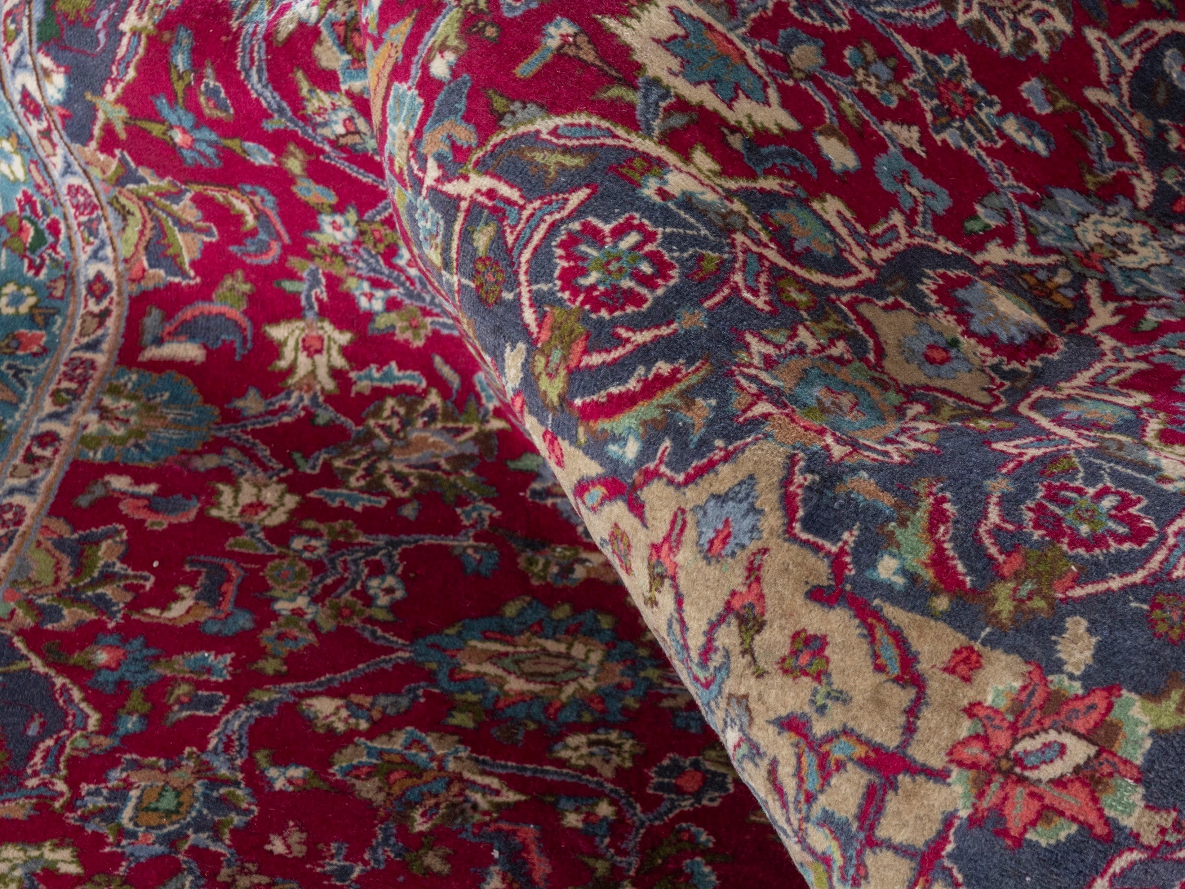 Persian Kashmar oversized rug in deep red and navy, view 23 of 24