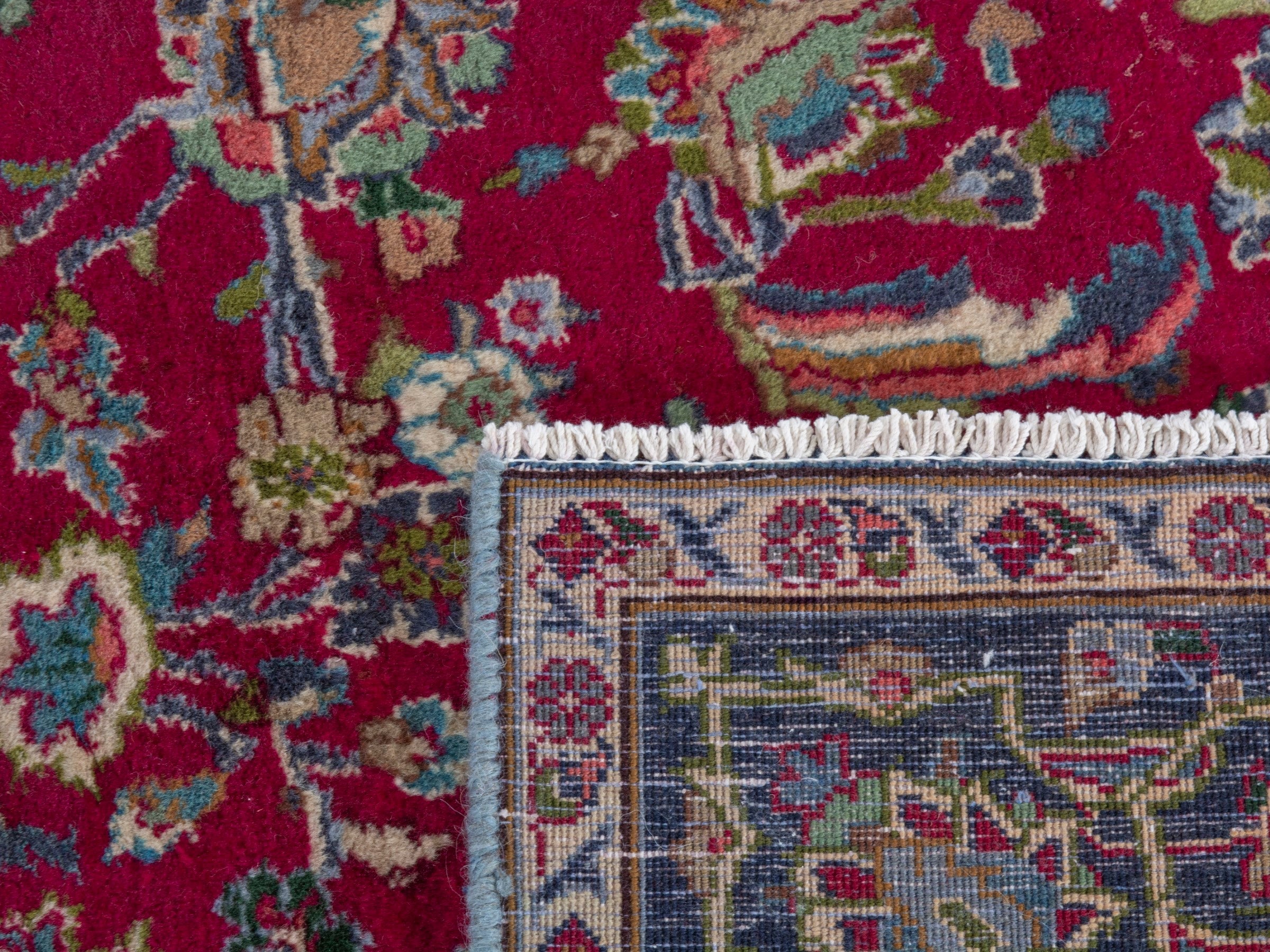 Persian Kashmar oversized rug in deep red and navy, view 24 of 24