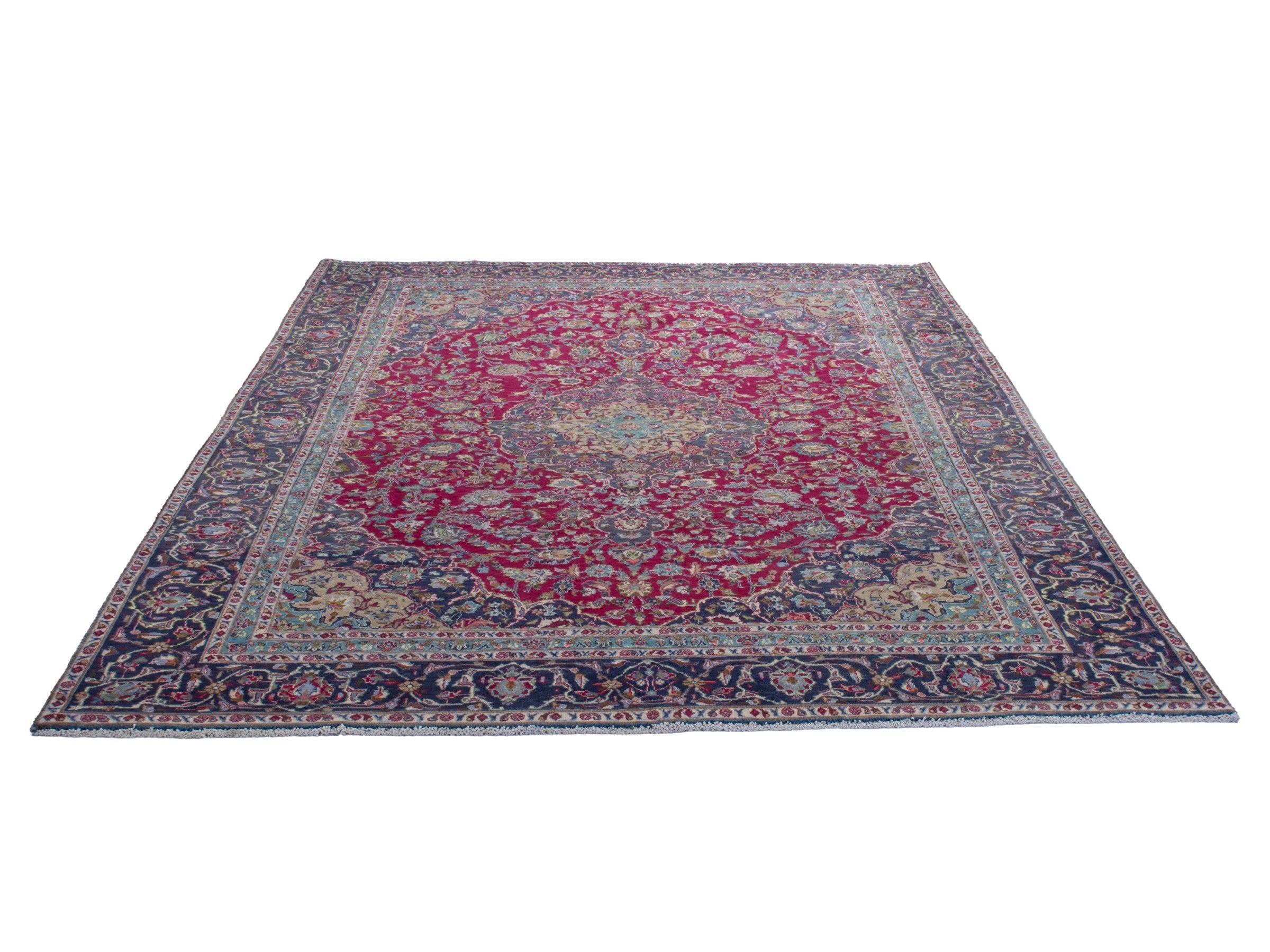 Persian Kashmar oversized rug in deep red and navy, view 2 of 24