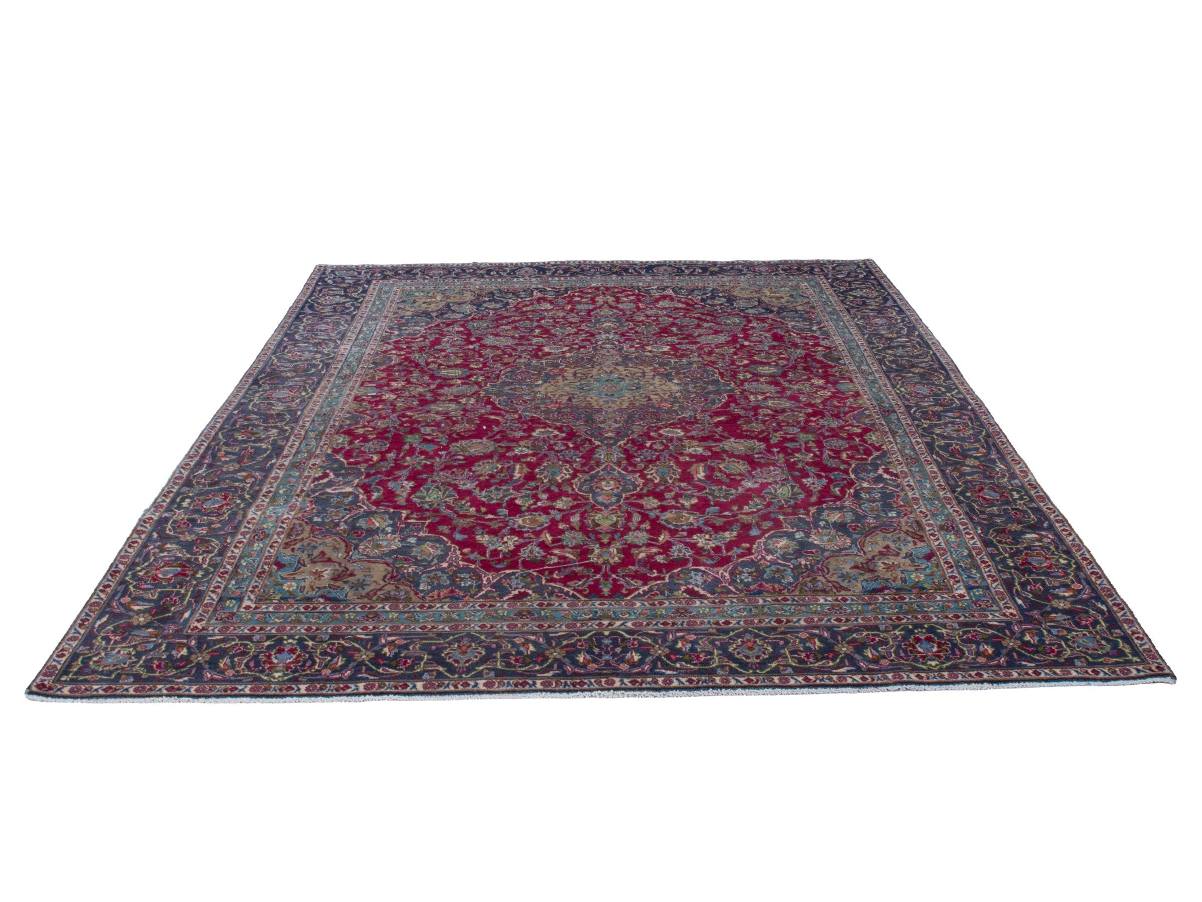 Persian Kashmar oversized rug in deep red and navy, view 3 of 24