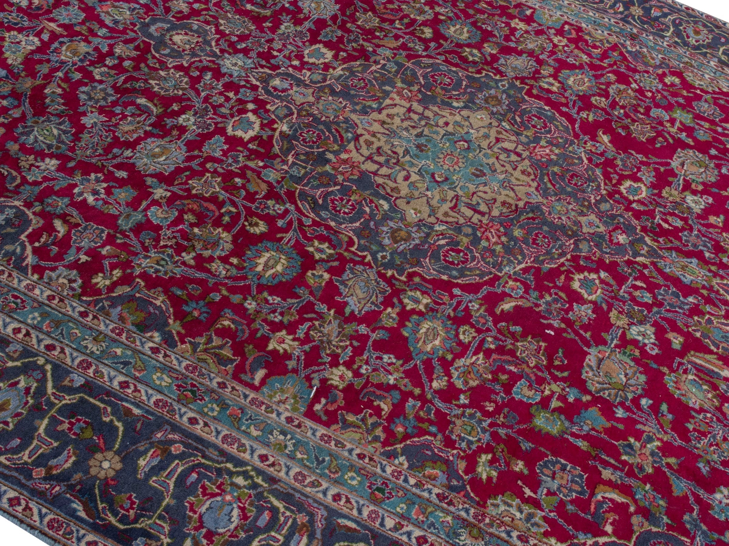 Persian Kashmar oversized rug in deep red and navy, view 4 of 24