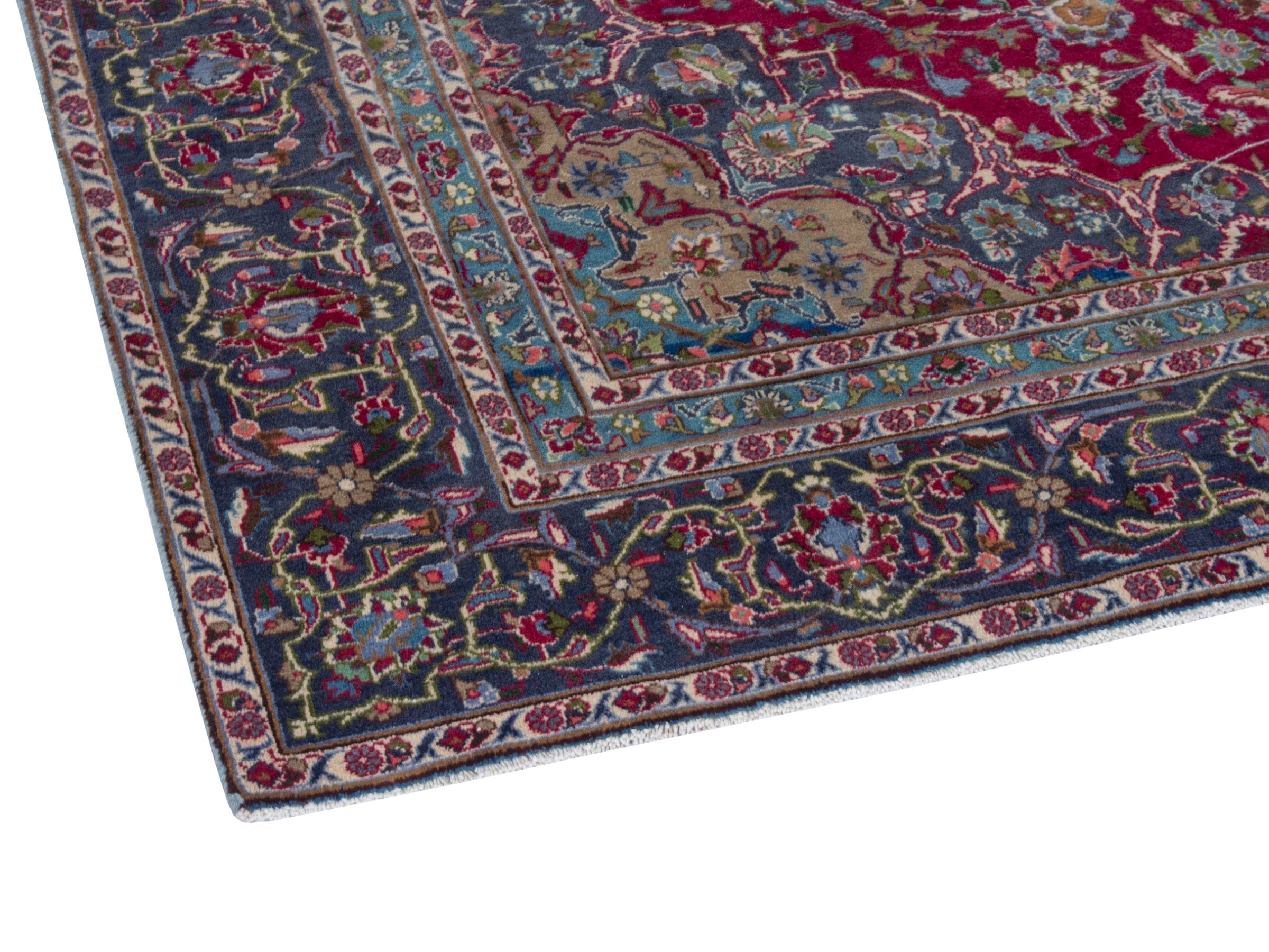 Persian Kashmar oversized rug in deep red and navy, view 5 of 24