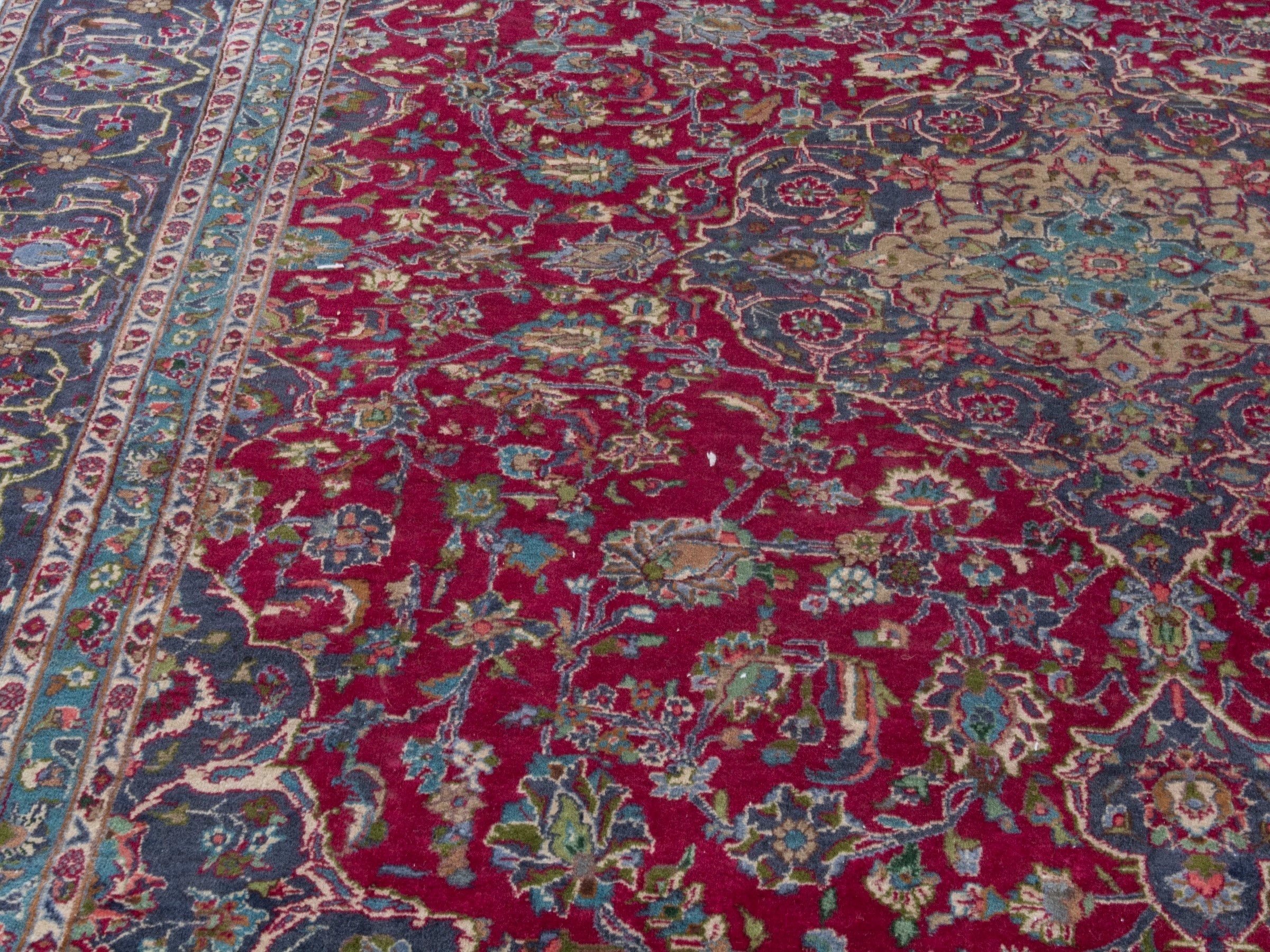 Persian Kashmar oversized rug in deep red and navy, view 9 of 24
