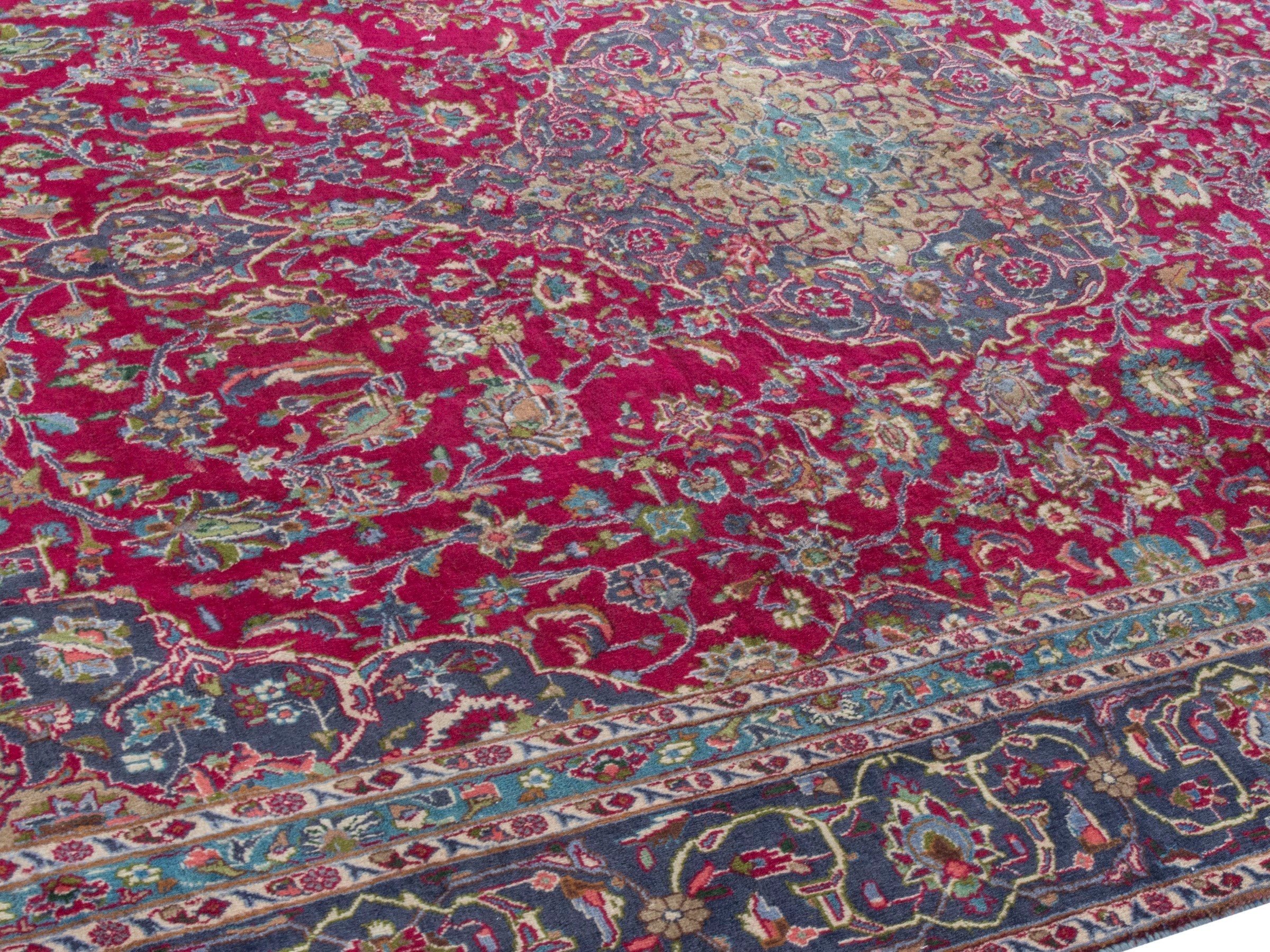 Persian Kashmar oversized rug in deep red and navy, view 6 of 24