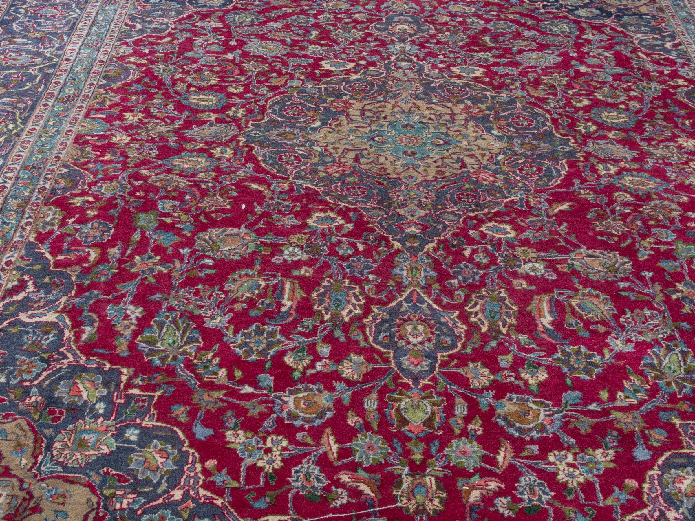 Persian Kashmar oversized rug in deep red and navy, view 7 of 24