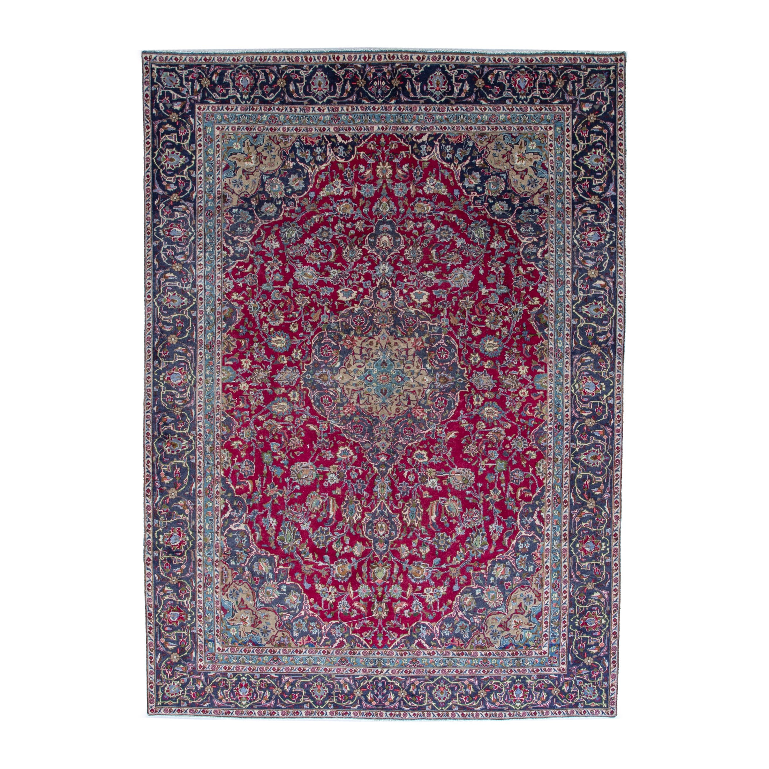Persian Kashmar oversized rug in deep red and navy, 7'7" x 10'6"