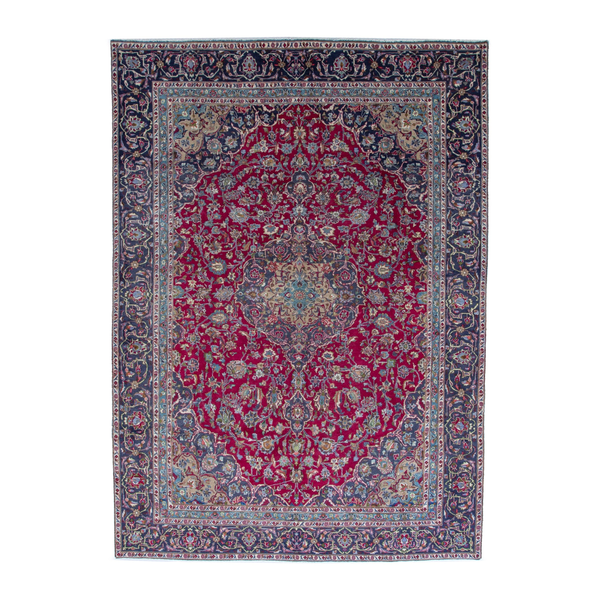 Persian Kashmar oversized rug in deep red and navy, 7'7" x 10'6"