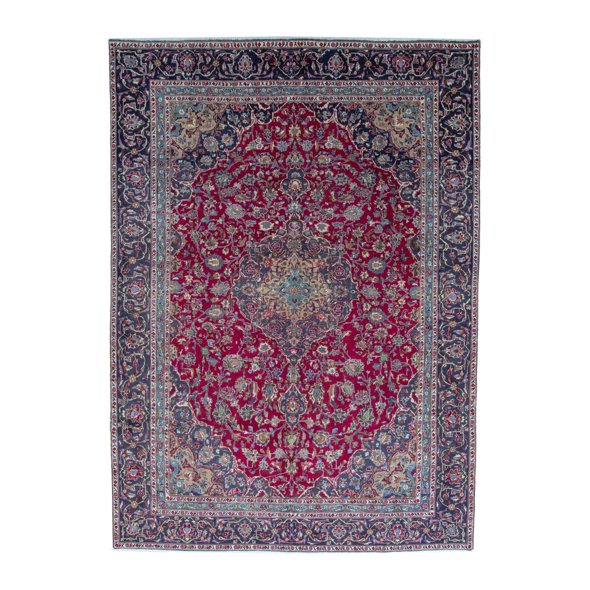 Persian Kashmar oversized rug in deep red and navy, 7'7" x 10'6"